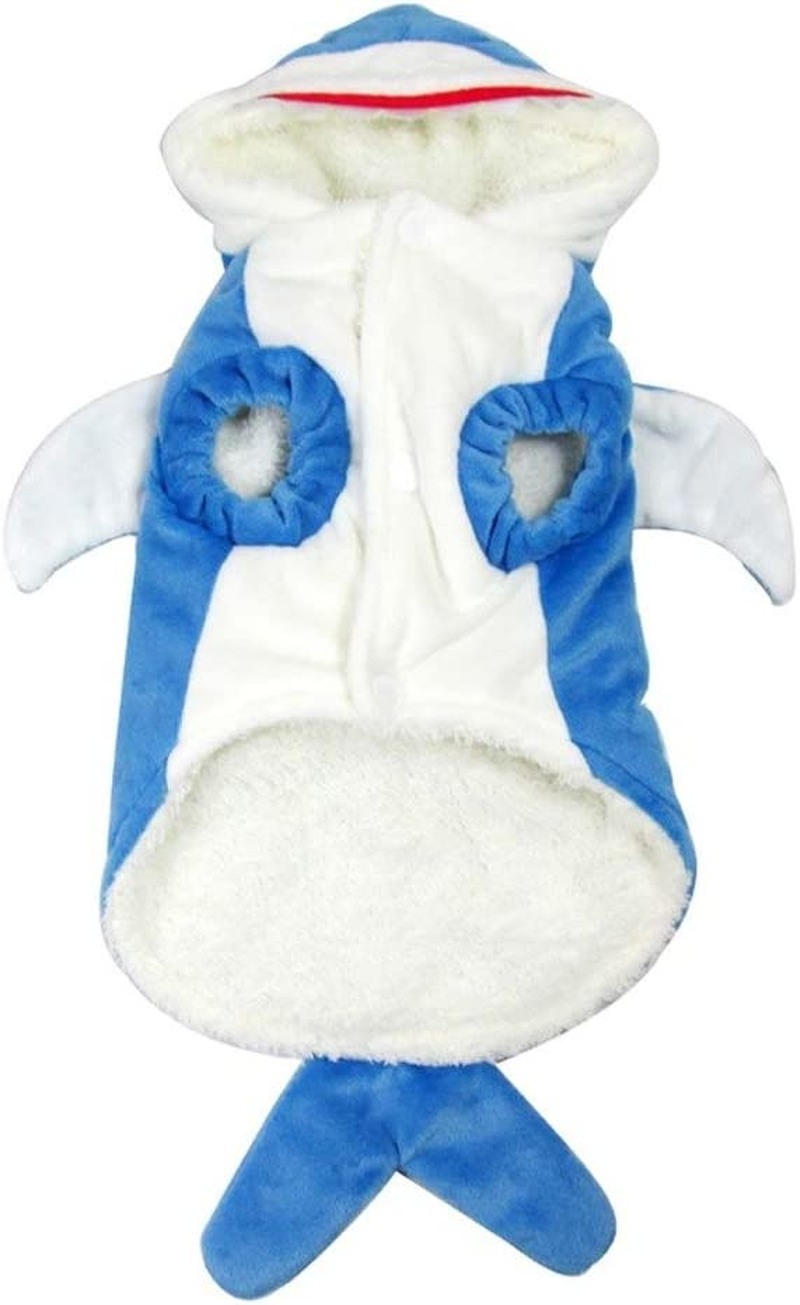Mogoko Funny Dog Cat Shark Costumes, Pet Halloween Christmas Cosplay Dress, Adorable Blue Shark Pet Costume,Animal Fleece Hoodie Warm Outfits Clothes (M Size) image number 4