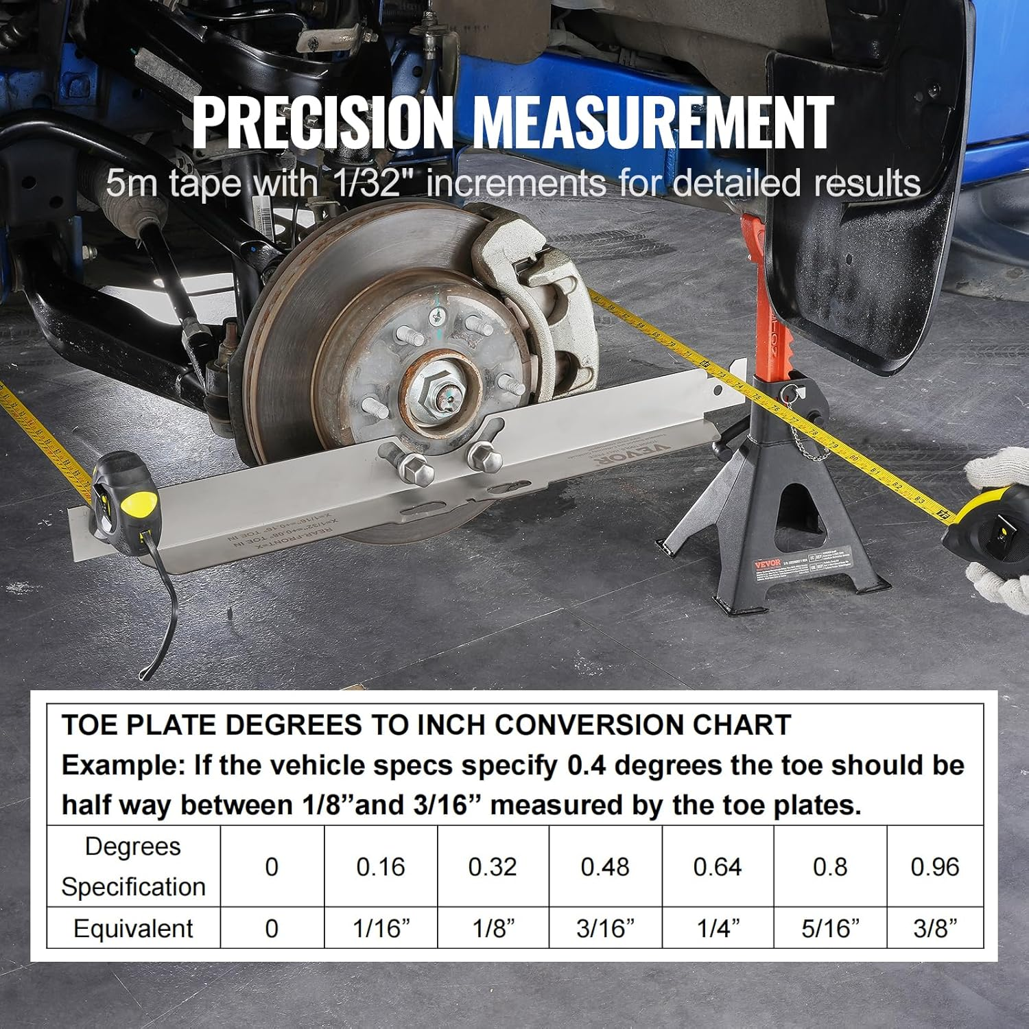 VEVOR Wheel Alignment Tool, 2-Pack Toe Alignment Toe Plates, Stainless Steel Wheel Alignment Tool Plate, Toe Angle Accurate Measurement, Includes 2 Measuring Tapes & Conversion Chart image number 5