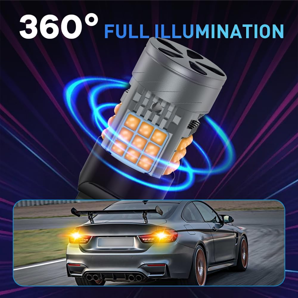 Kaidengzhe 7440 LED Bulb Amber, 12V T20 Turn Signal Lights anti Hyper Flash, 24V W21W 7440 T20 LED Bulb Yellow with Cooling Fan Replacement for Car Truck RV Van Front and Rear Position Light, 2PCS image number 4