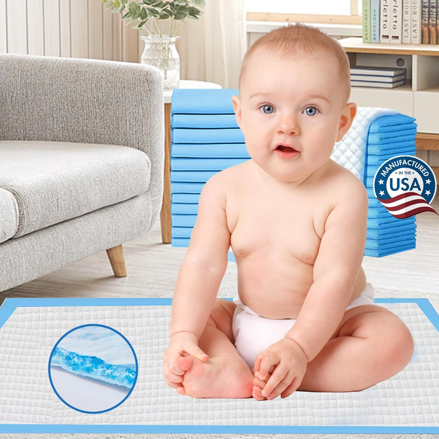 Baby Disposable Changing Pads 100 Pack Disposable Baby Underpads，Super Soft Ultra Absorbent Waterproof Mat 13 X 18 In image number 3