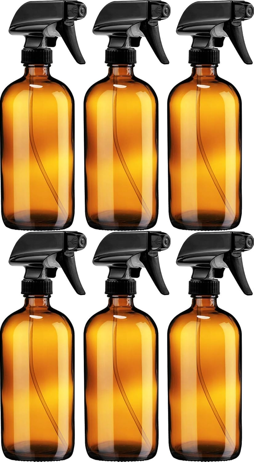 Empty Amber Glass Spray Bottles with Labels (2 Pack) - 16Oz Refillable Container for Essential Oils, Cleaning Products, or Aromatherapy - Durable Black Trigger Sprayer W/Mist and Stream Settings image number 6
