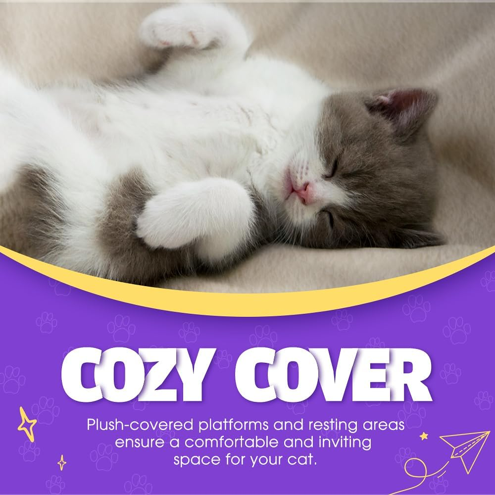 Cat Tree Tower, 142CM Multi-Level Cat Tower for Large Cats, Kitten Furniture Activity Center with Cozy Hammock, Condo, and 4 Sisal Scratching Posts, Beige