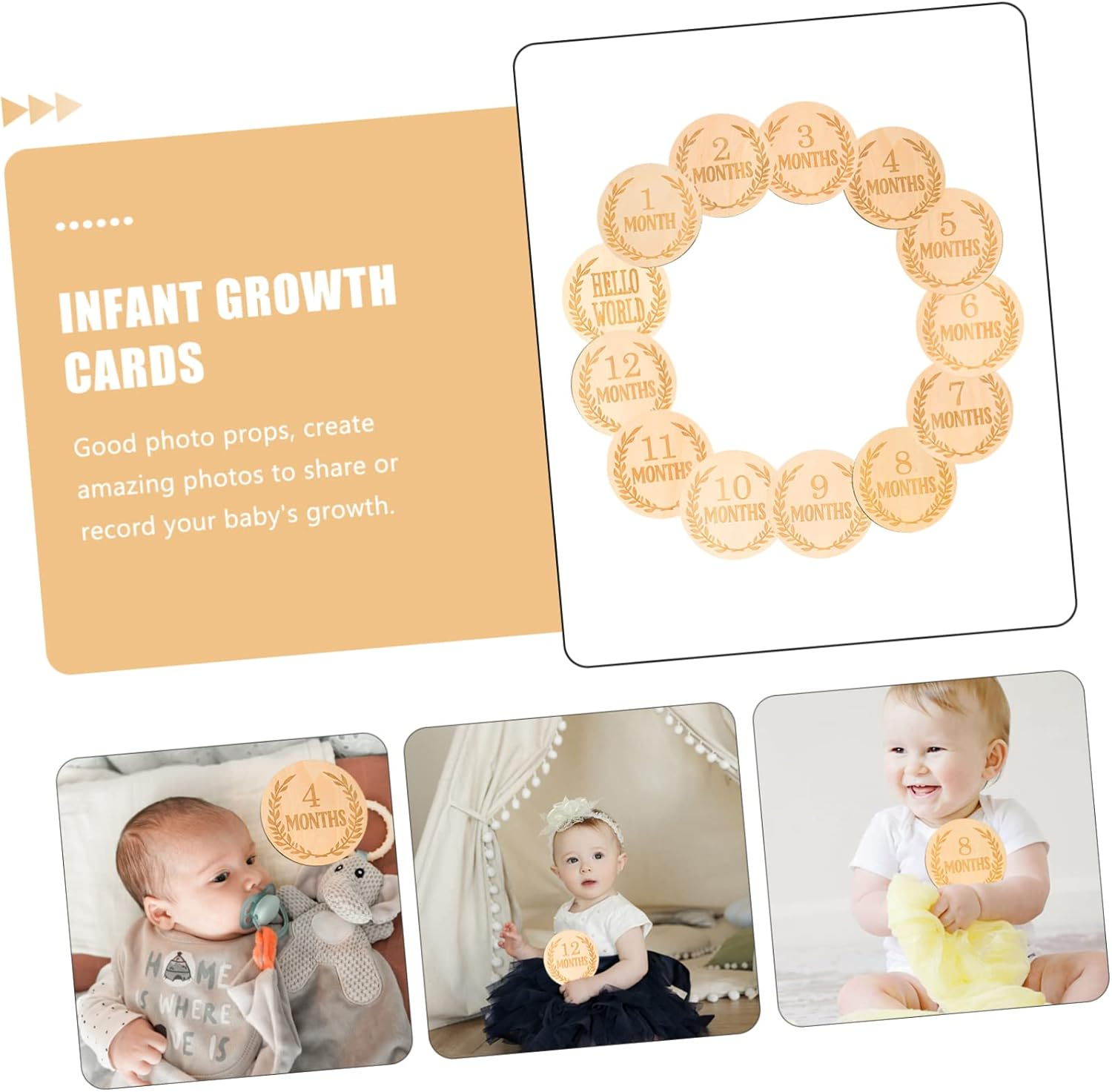 13Pcs Memorial Milestone Cards Wooden Sign for Monthly Milestones Welcome Photo Props