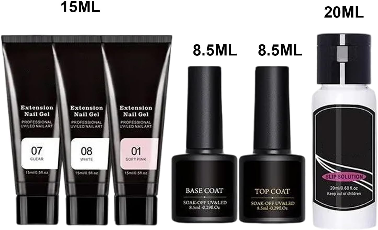 Poly Extension Gel Nail Kit,3 Colors Extension Nail Gel with Slip Solution and Lamp - Manicure Set for Home and Salon, Includes File and Clip image number 6