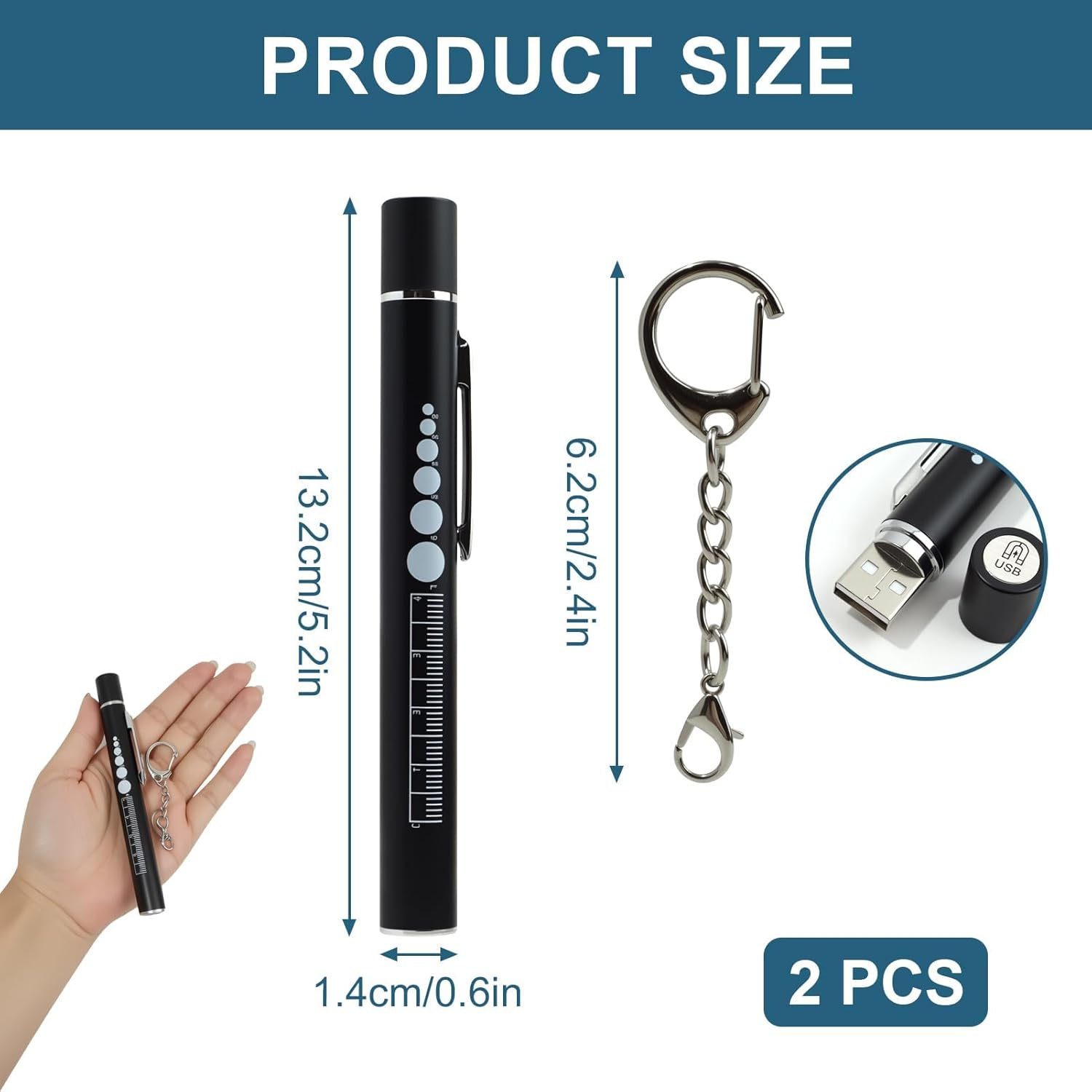 USB Rechargeable Pen Lights with Pupil Gauge & Ruler, LED Penlights,Warm/White Light, Stainless Steel Clip, Dual Source Penlight Flashlights for Home, Car, Emergencies, Inspection, Working, Repair image number 6