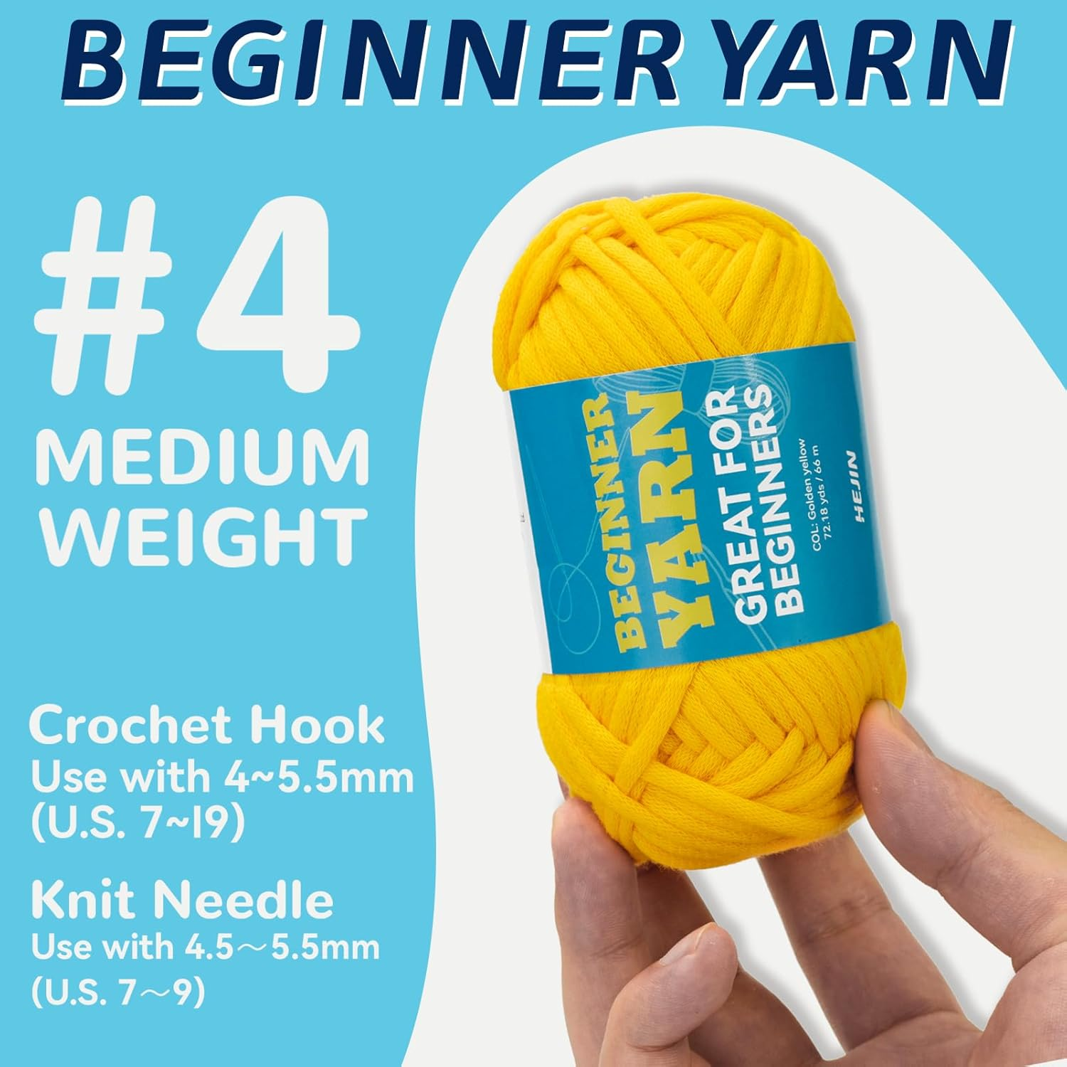3X60G Yellow+Pink+Blue Yarn for Crocheting and Knitting;3X66M (72Yds) Cotton Yarn for Beginners with Easy-To-See Stitches;Worsted-Weight Medium #4;Cotton-Nylon Blend Yarn for Beginners Crochet Kit image number 6
