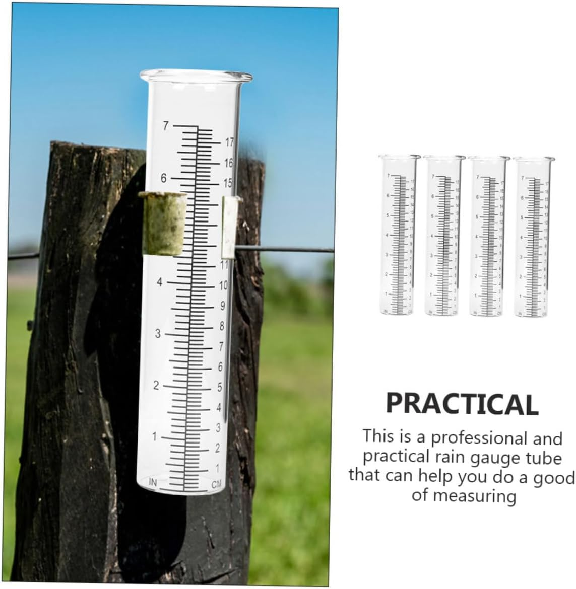 Ibasenice 4Pcs Transparent Rain Gauge Tubes with Design and Stand Clear Portable Rain Measure Tools for Garden Lawn Plant Moisture Monitoring image number 6