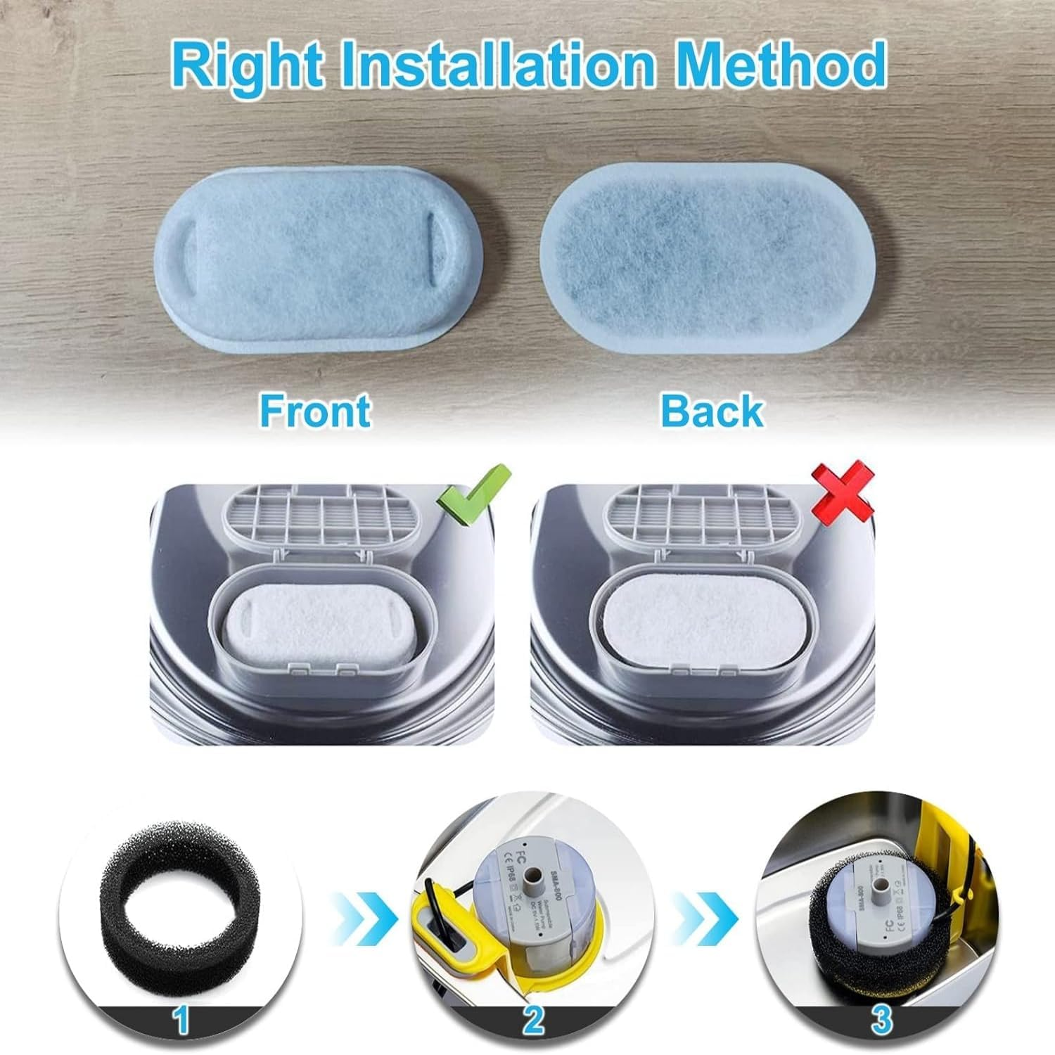 Cat Fountain Filters - 4 Pack with 4 Sponges, Compatible with Stainless Steel Pet Fountain, Adjustable Water Flow image number 2