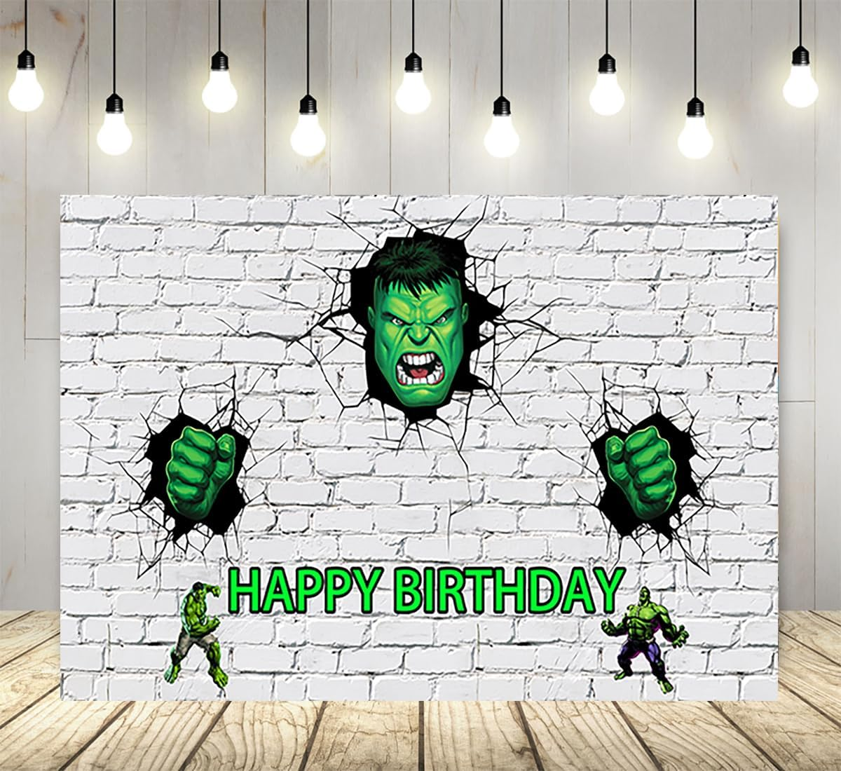 White Brick Wall Backdrop for Hulk Theme Birthday Party Supplies 5X3Ft Hulk Superhero Theme Baby Shower Banner for Birthday image number 1