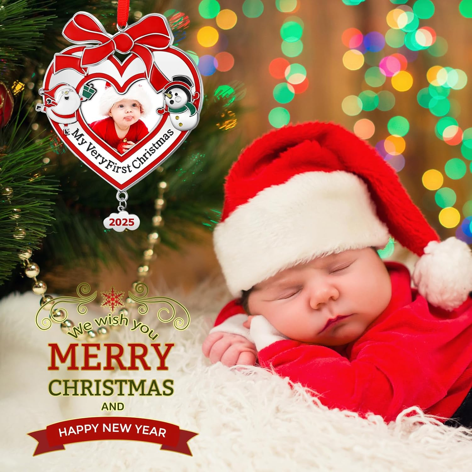 Yookeer Baby'S First Christmas Photo Ornament 2025 My Very First Christmas Photo Frame Xmas Baby'S 1St Keepsake Picture for Newborn Baby Xmas Tree Decor(1 Piece,Heart) image number 5