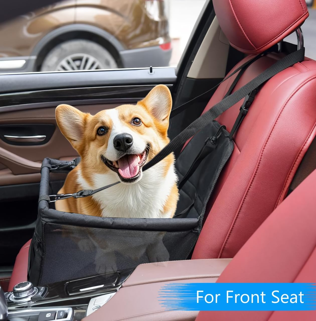 RUPEWA Dog Car Seat Covers Hard Bottom, for Car Back Seat Pet Car Seat Covers with Side Flaps & Dog Seat Belt, Scratchproof Pet Seat Cover for Cars, Trucks, Suvs, Black image number 4