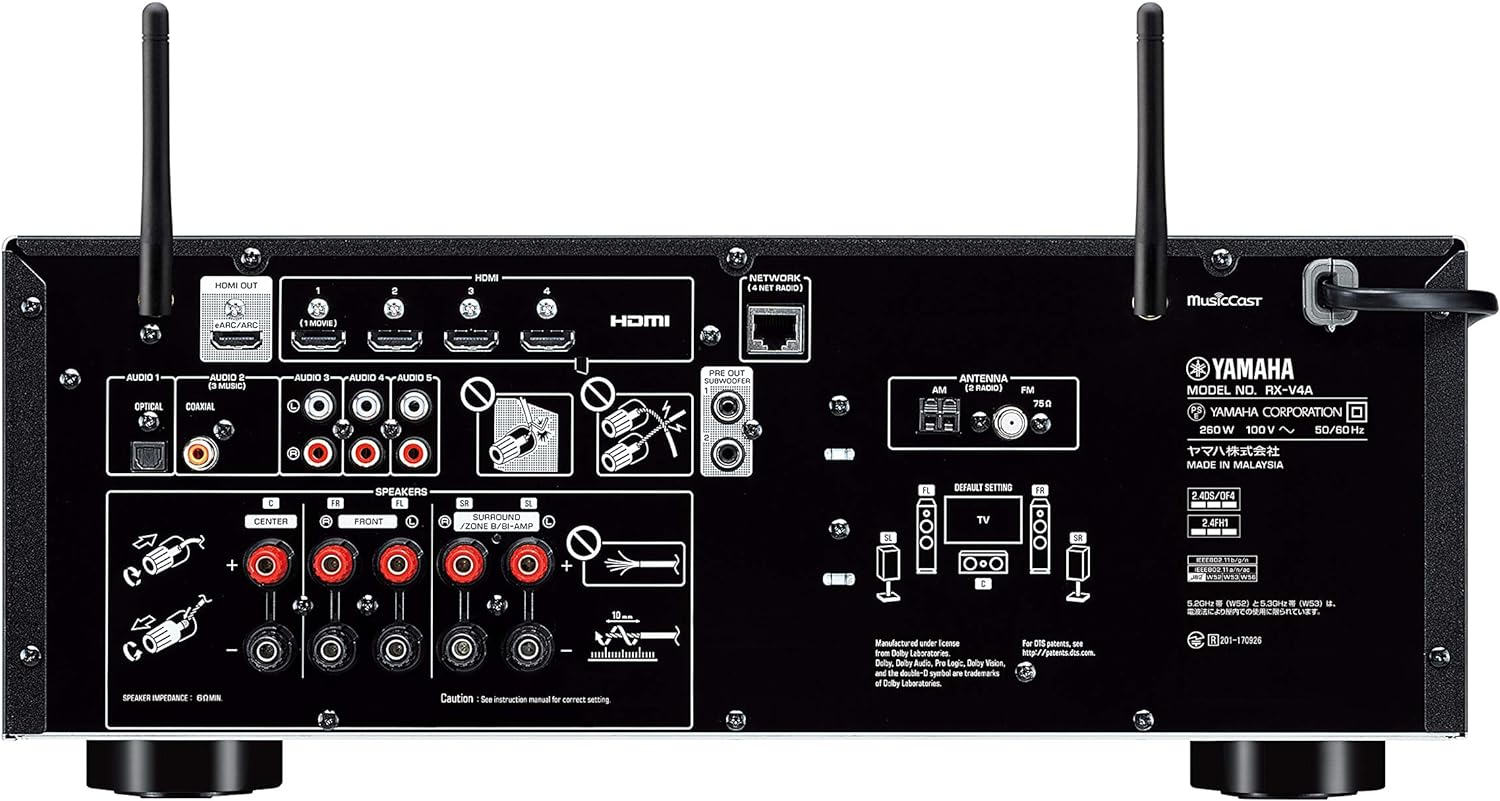 Yamaha AV Receiver RX-V4A(B) 5.1Ch 4K120Hz/Amazon Music/Amazon Alexa/Simple Design with Black Mirror Finish Black image number 2