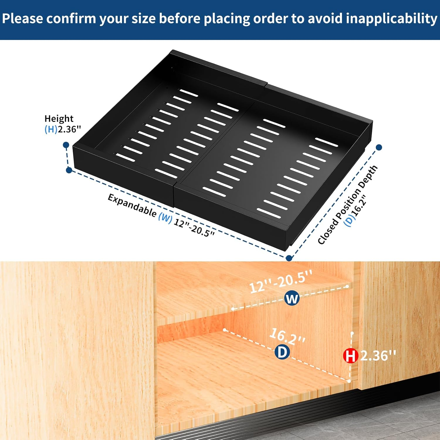 CHENDY Pull Out Cabinet Organizer, Expandable Heavy Duty Slide Out Drawers Fixed with Adhesive Nano Film for Pots - for Kitchen Base Cabinet Organization, Pantry, Bathroom (Black) image number 6