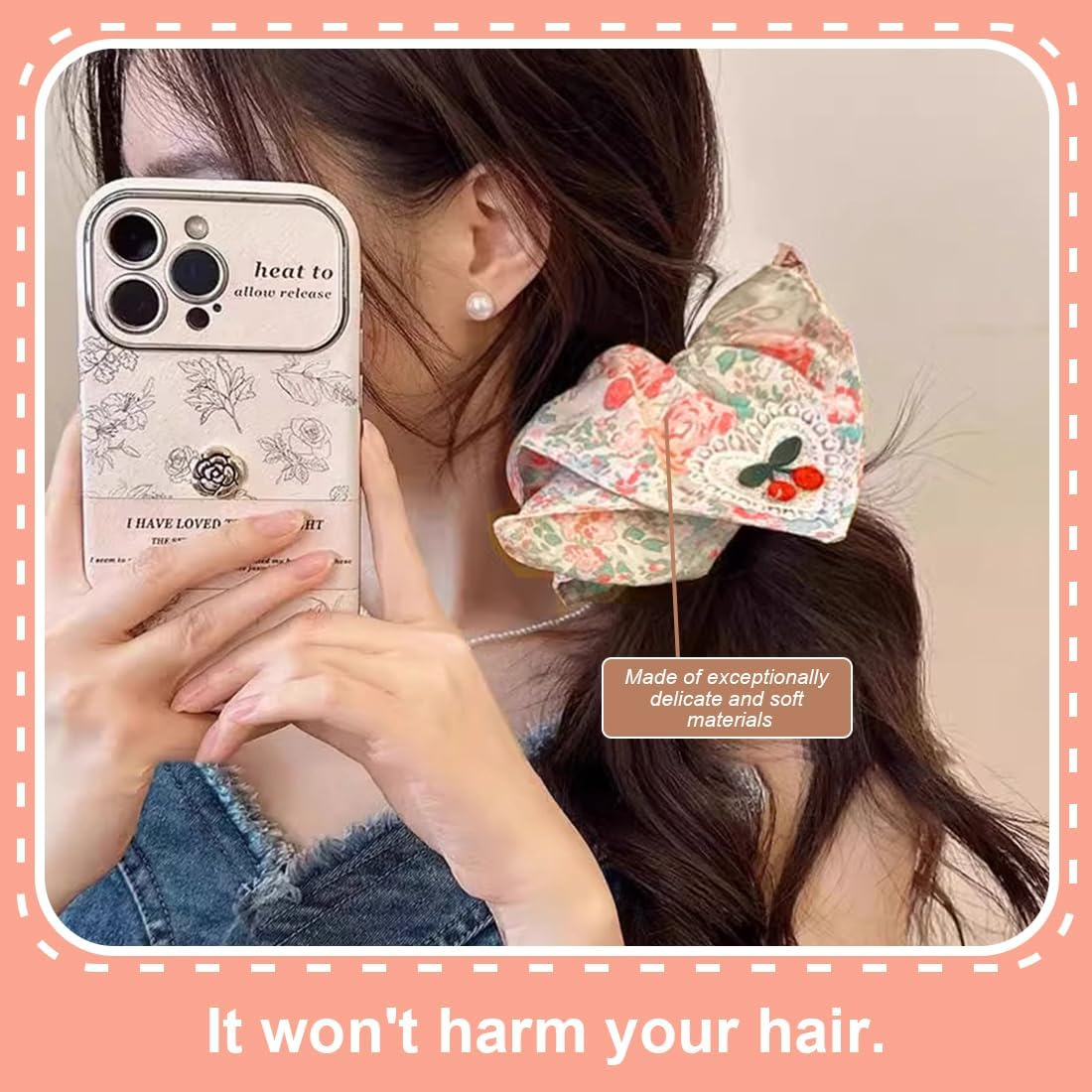 CATOR 1 Piece Hair Bobbles Silk Scrunchies for Women, Hair Scrunchies Soft Elastic Silk Skrunschis Large for Women Girls image number 3