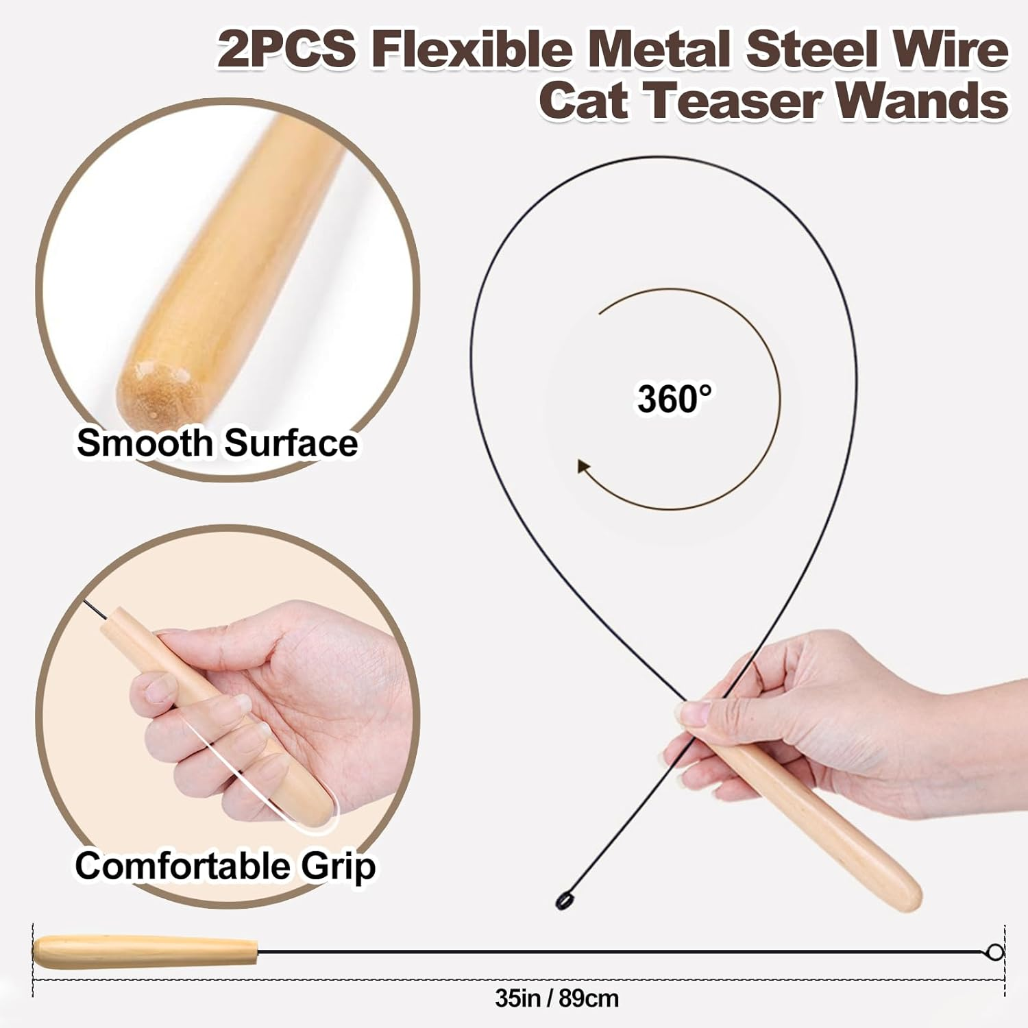 Adpartner Cat Wand Toys, 10-Pack Feather Teaser Cat Toy Set with 8 Feather Refills & 2 Flexible Steel Wire Teaser Wands, Interactive Cat Feather Toys for Indoor Cats to Play Chase Exercise image number 2