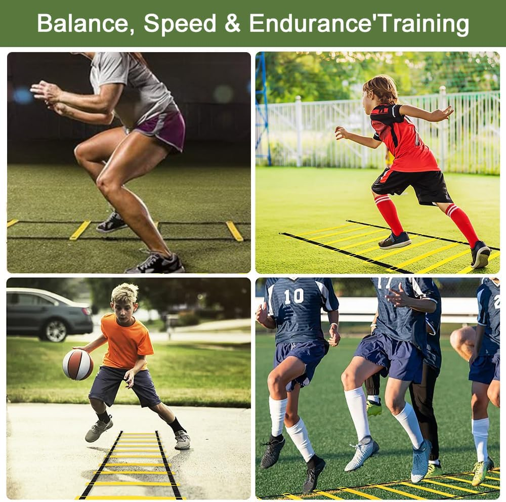 TOMVAES Agility Training Equipment Set - Includes 12 Cones,4 Hooks,12 Ground Obstacles,Agility Ladder,Jump Rope,Carry Bag,Football Kick Trainer for Soccer Basketball Boxing Softball Footwork Sports image number 1