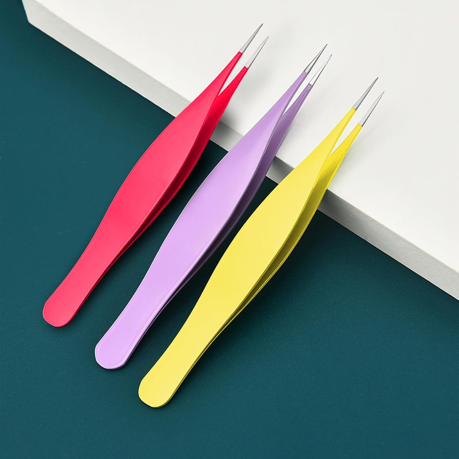 Luzcauwy Fine Point Tweezers 3 Pack Professional Precision Tweezers Stainless Steel Eyebrow Facial Hair Removal Tool for Splinters Ingrown Hairs Chin Hair Blackhead and Tick Removal for Women and Men image number 2