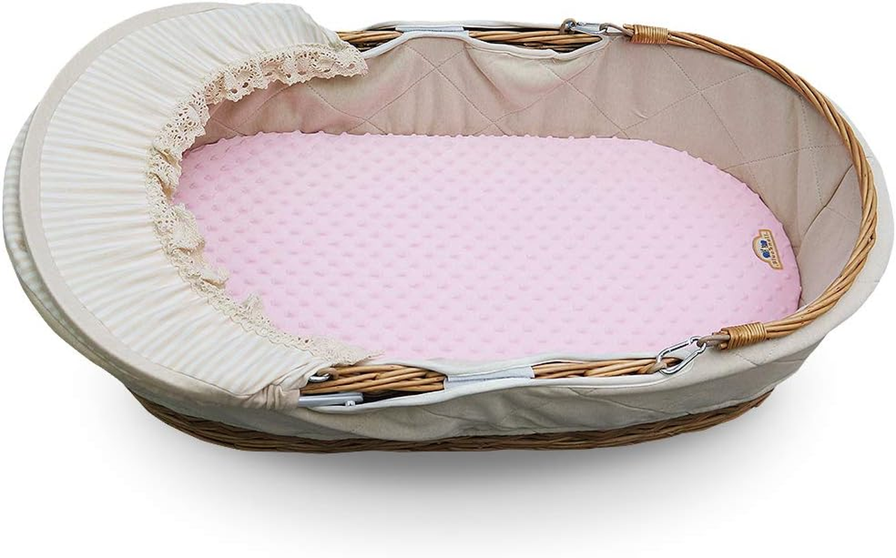 Bluesnail Soft and Strechy Minky Bassinet Fitted Sheet, Cradle Sheets for Bassinet Pad/Mattress 2Pk (Bassinet, Pink+Gray) image number 1