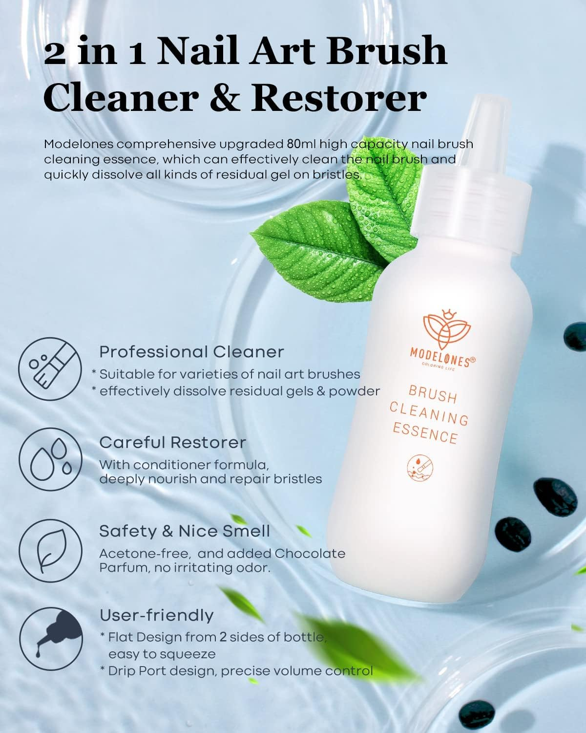 Modelones Nail Art Brush Cleaner & Restorer for Solid Gel Polish/Nail Extension Gel/Builder Gel/Nail Art Liner/Dip Powder/Acrylic Powder Manicure Brush DIY Salon at Home - 80Ml/2.71 Fl.Oz image number 2