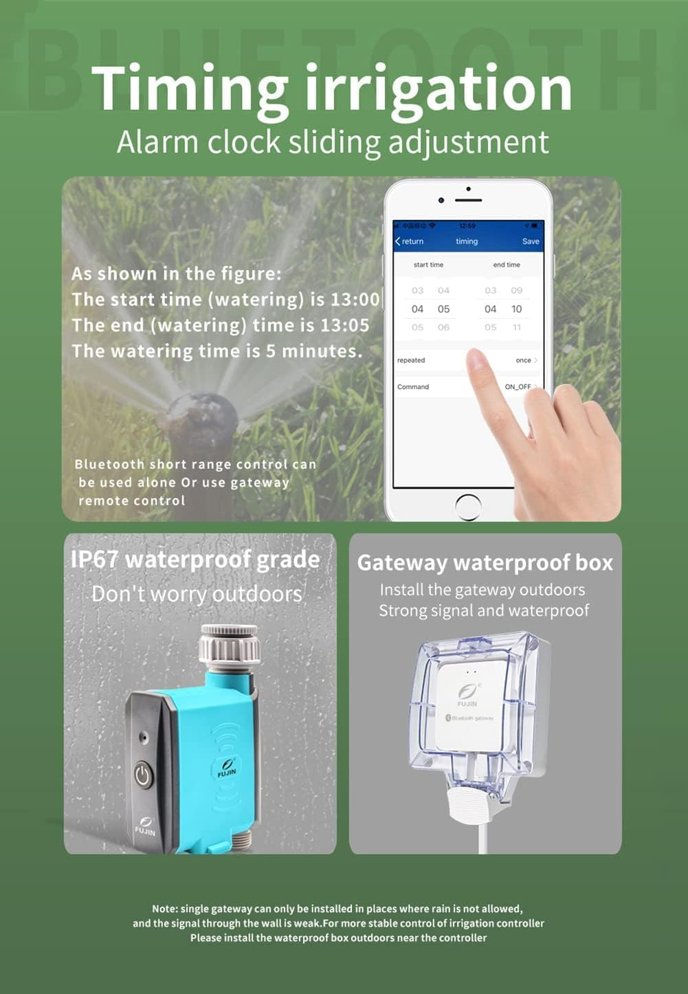 Water Timer, Bluetooth ＆ Wifi Smart Irrigation System Garden Watering Timer Programmable, IP67 Waterproof Watering System with Rain Delay, Auto/Manual Watering image number 6
