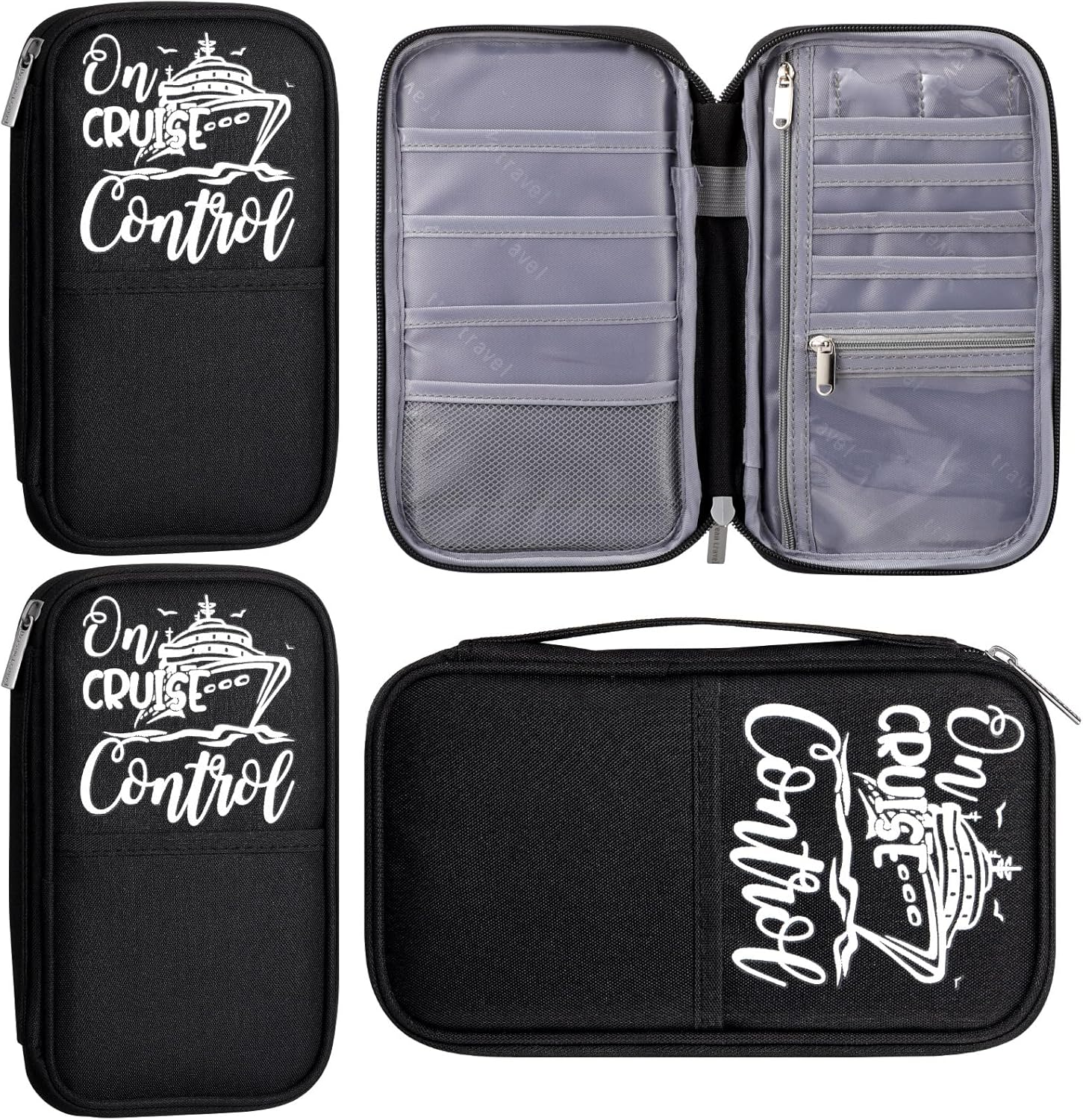 Sadnyy 2 Pcs Passport Holder Travel Cruise Essentials Family Document Organizer Waterproof Passport Wallet Holders Bag Zippered for Women Men, Black