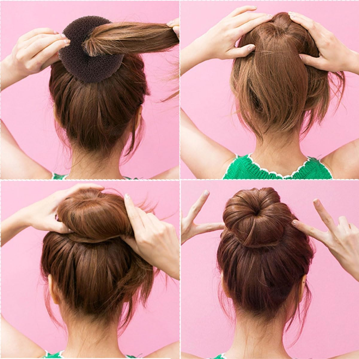 Bun Maker Hairstyle Aid Set of 6 Bun Cushions Hair Doughnut with 10 Elastic Hair Bands 20 U Shape Hair Clip Hair Pin Hair Bun Hair Bun Shaper for Women image number 4