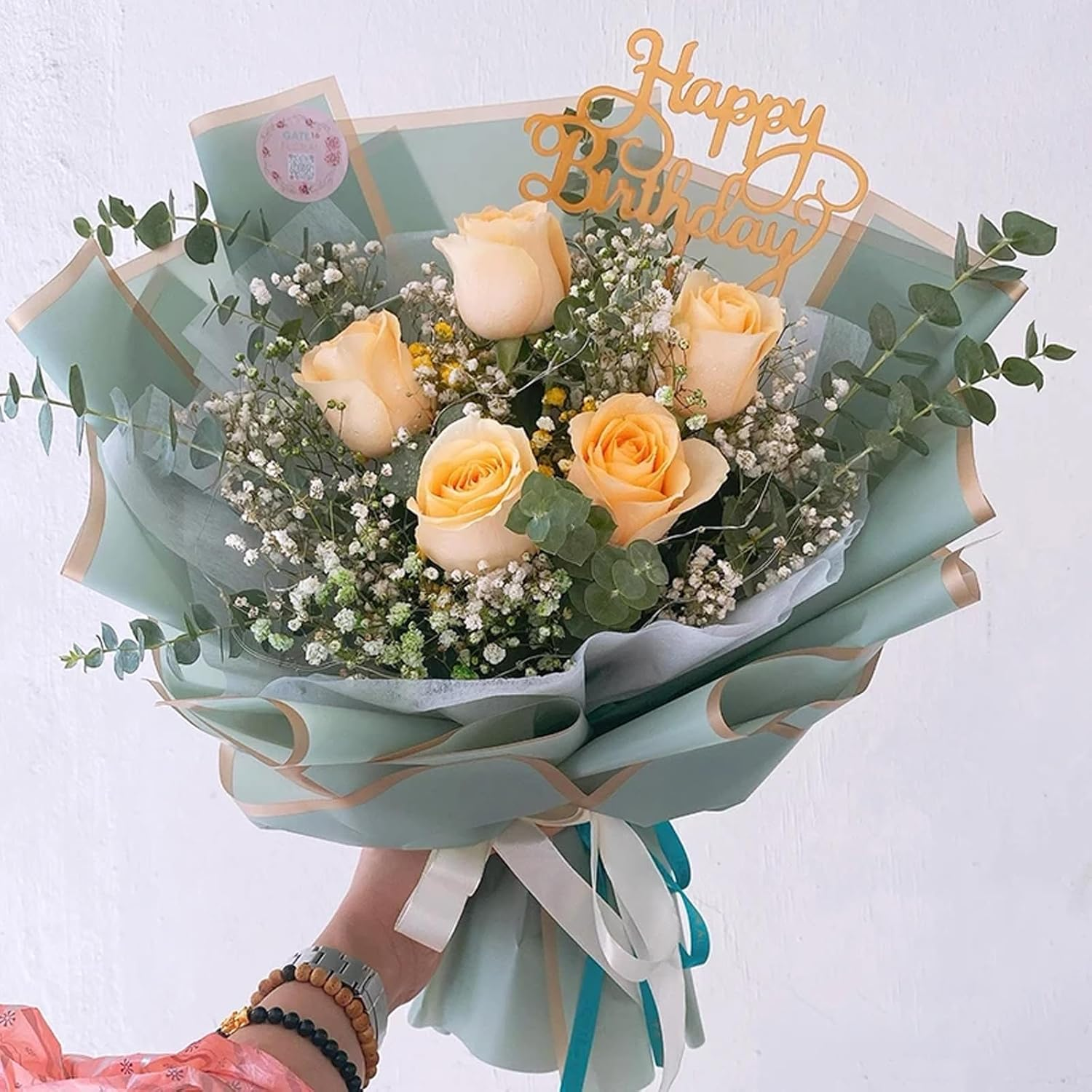 60 Pieces of Bouquet Wrapping, 22.8-Inch Large Size,Organza Ribbon and Greeting Card,Waterproof Translucent Phnom Penh Wrapping, Bouquet Wrapping, (Black, Blue, Gray) image number 5