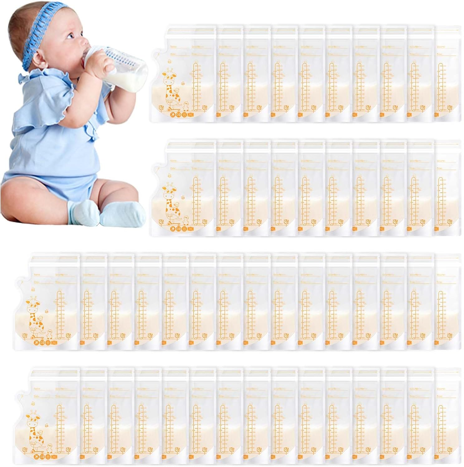 Vinabo Pack of 50 Breast Milk Bags, 250 Ml Bpa-Free Breast Milk Storage Bag, Milk Bag for Breast Milk with Spout for Breastfeeding, Self-Standing, Can Be Frozen, Pre-Sterilised image number 2