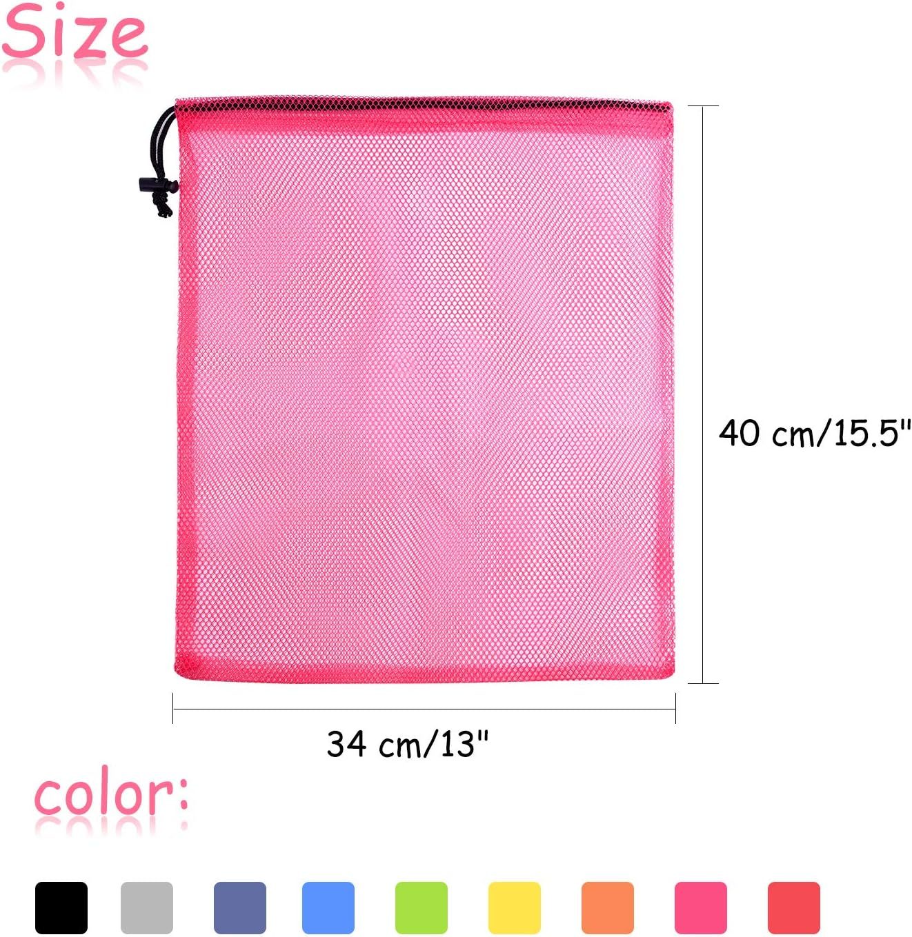 KUUQA 10 Pcs Mesh Drawstring Bag, Laundry Bag, Mesh Stuff Sack, Golf Ball Bag, Nylon Mesh Bag for Storage, Travel and Sports (Colorful, 13"X15.5") image number 3