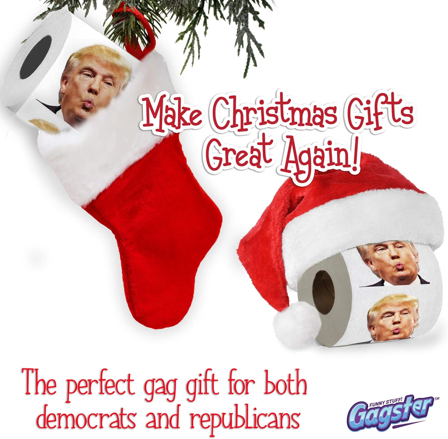 Donald Trump Toilet Paper Roll - Funny Novelty Gag Democrats and Republicans - 3 Ply Toilet Tissue 200 Full-Color Image Sheets in Each Roll | Hilarious Political White Elephant Gift Idea - Trump Black  White image number 3
