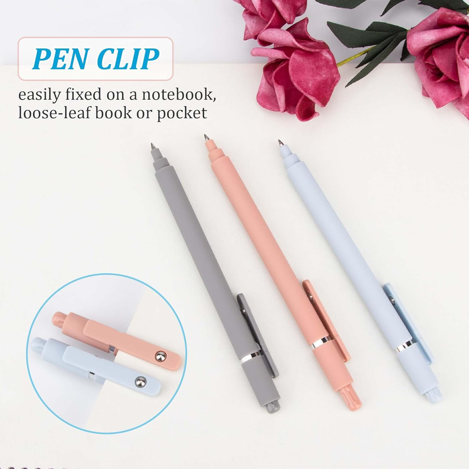 YUNAI Retractable Gel Pens, 5PCS 0.5Mm Colored Ink Ballpoint Pens with Silicone Clip, Premium Smooth Writing Quick Dry Ink Fine Point Rollerball Pens for School Home Stationery Supplies, Light Color - Light Colors-Multicolor Ink image number 2