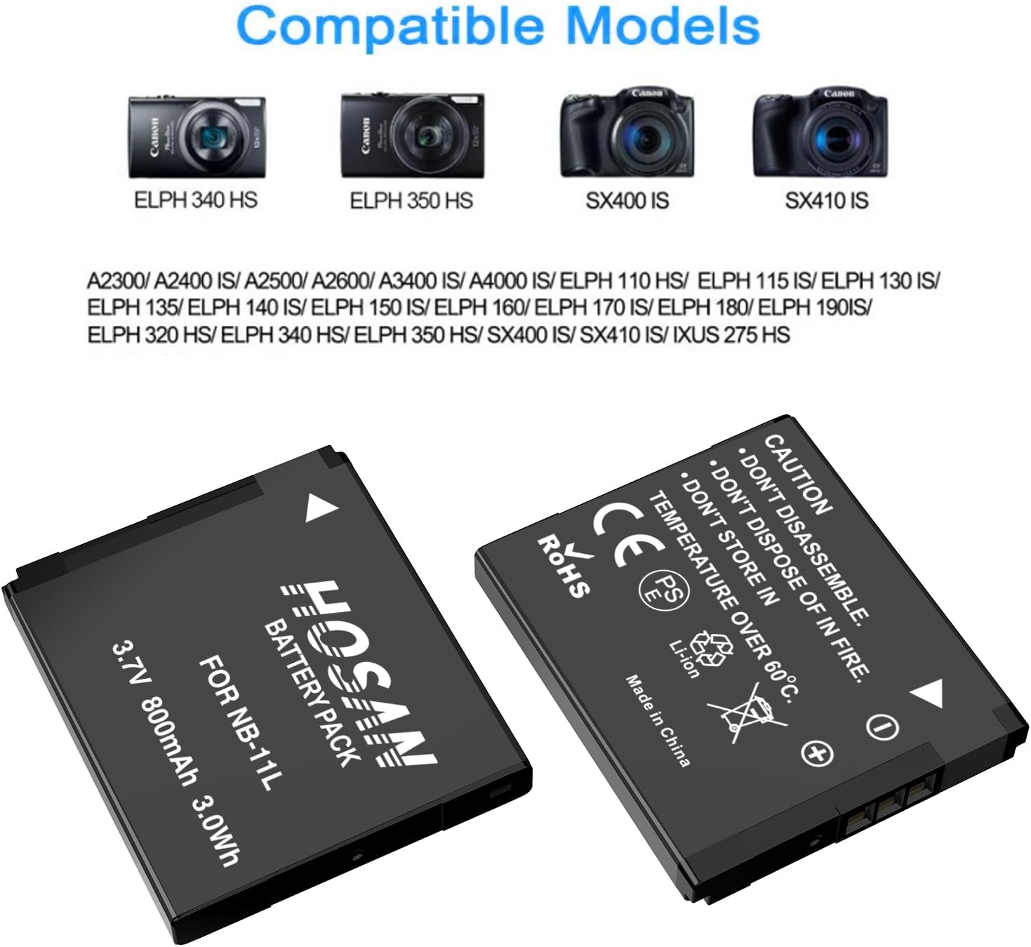 NB-11L NB-11LH Battery (2 Pack) and USB Charger Kit for Canon NB-11L NB-11LH Powershot A2300 Is A2400 Is A2500 A2600 A3400 image number 4