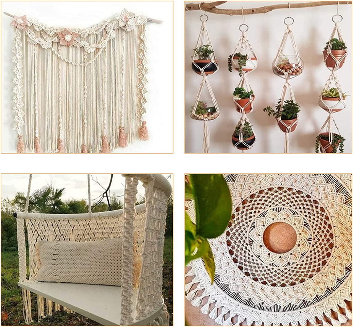 Macrame Kit Worthplanet 115Pcs Macrame Cotton Cord 3Mm 109 Yards Macrame Supplies Starter Kit with Wood Beads Wood Ring Wooden Sticks Needle Threader for Crafts Plant Hangers W200022 image number 6