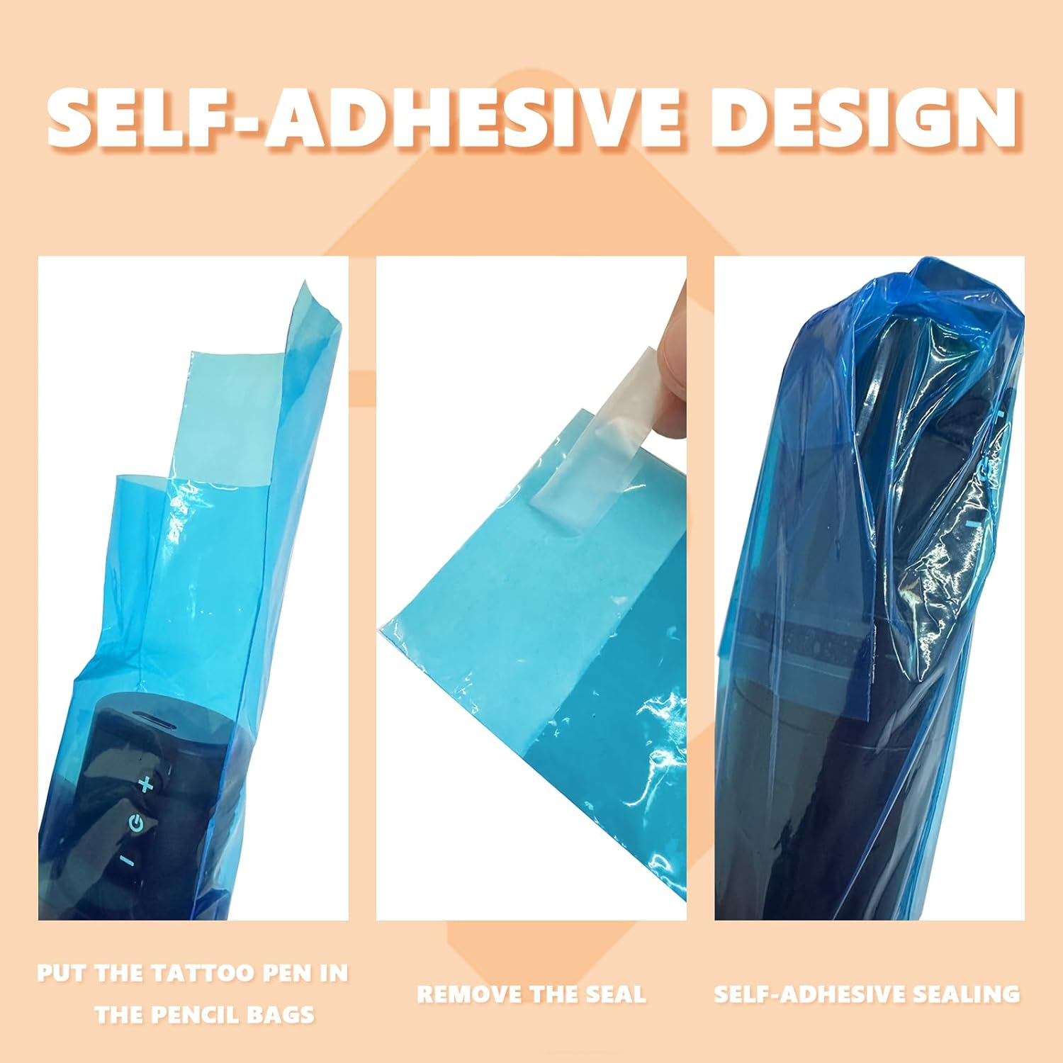 PEPAX Professional Large Tattoo Pen Bags Pack of 200 6.5 X 18 Cm White Tattoo Pen Machine Bag Disposable Tattoo Machine Covers image number 4