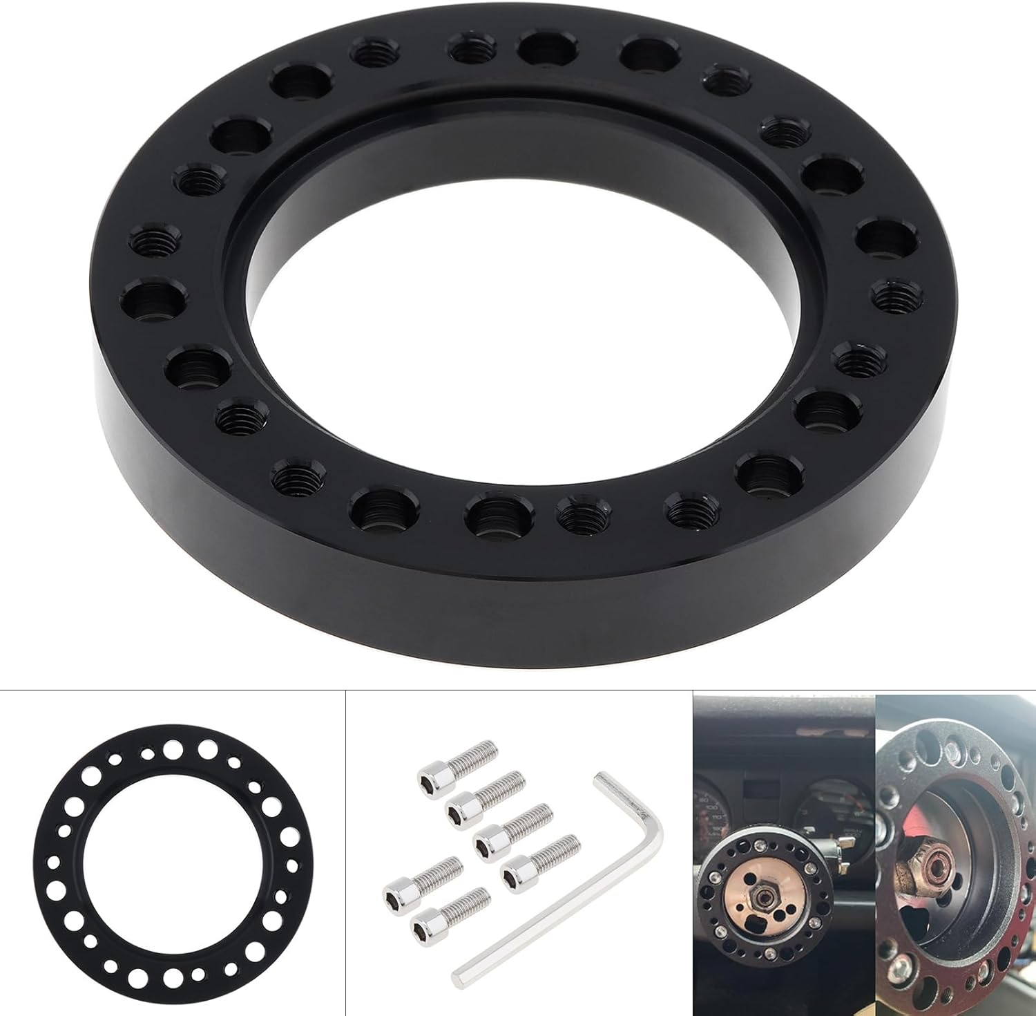 0.5" Steering Wheel Hub Adapter Conversion Spacer, Black Aluminium Alloy 12Mm Steering Wheel Hub PCD Adapter Spacer for Momo for Nardi for OMP for Sparco - Silver image number 5