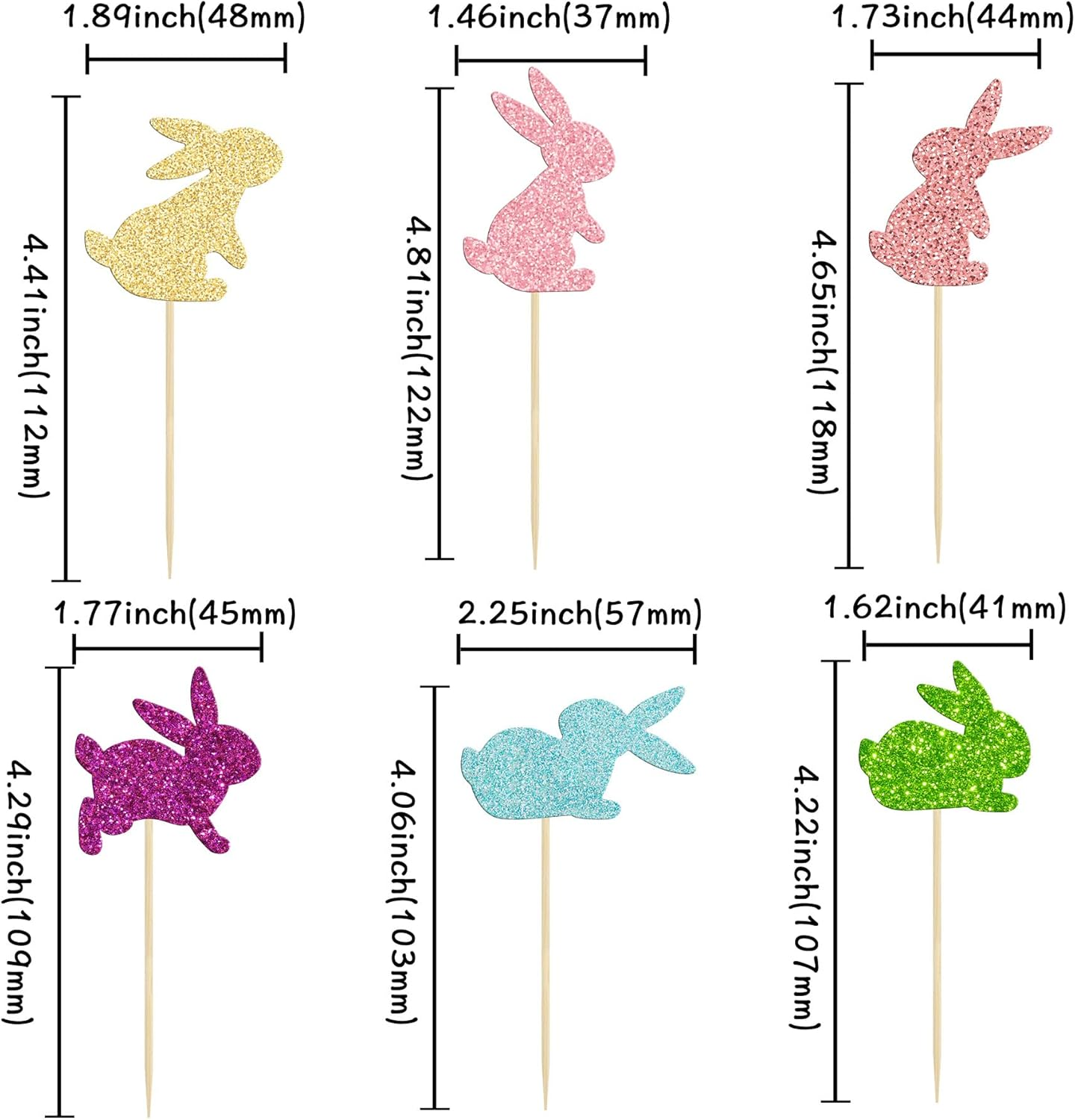 24Pcs Happy Easter Cupcake Toppers Glitter Cute Bunny Cake Decorations Bunny Rabbit Cupcake Picks for Easter Spring Theme Babyshower Kids Birthday Party Supplies - Blue 12 image number 4