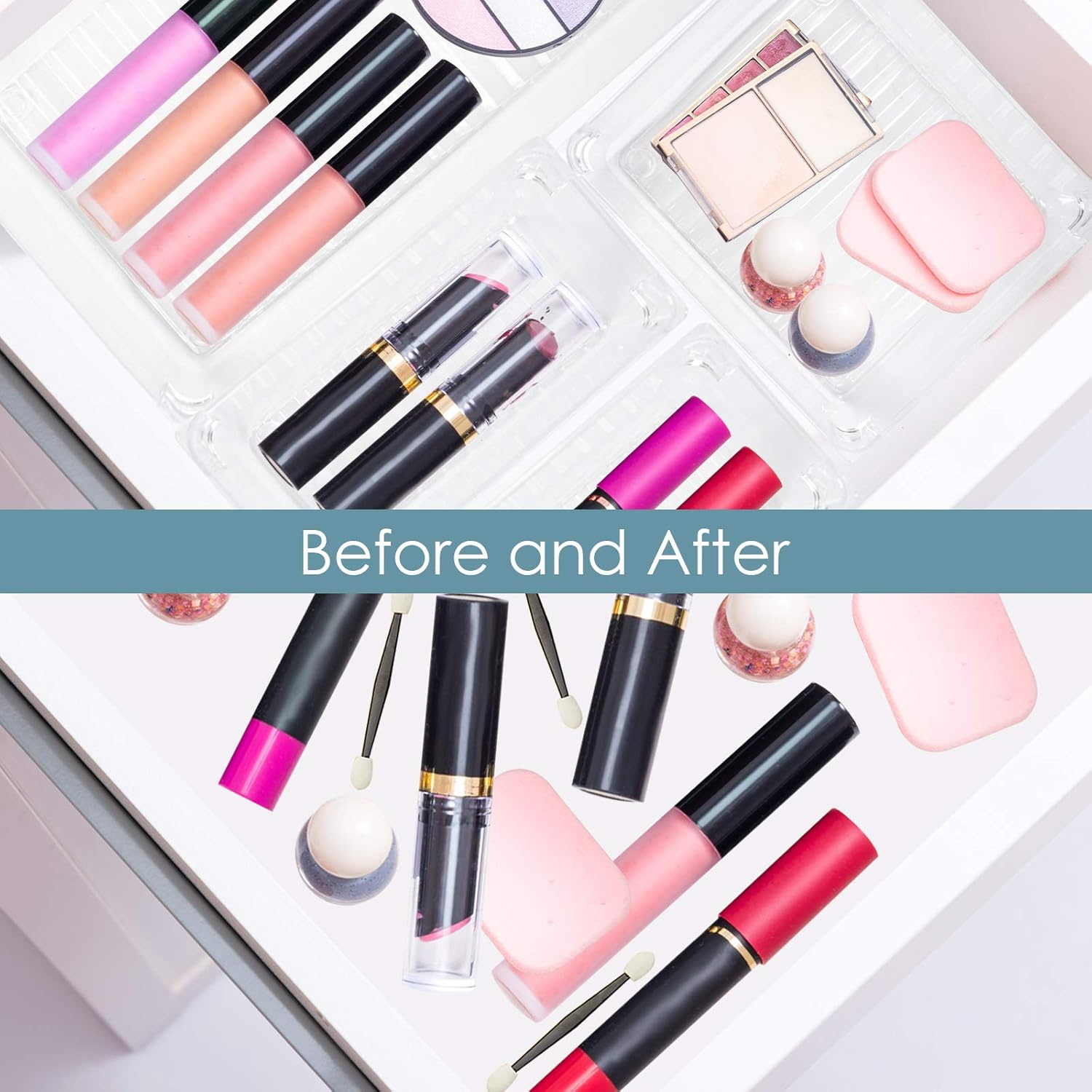 TRIXES 9PC Clear Draw Organizers - Storage Box - Make up Organizers - Kitchen Storage - Desk Organizers - Divider Trays - Kitchen Storage Containers - Assorted Sizes image number 3