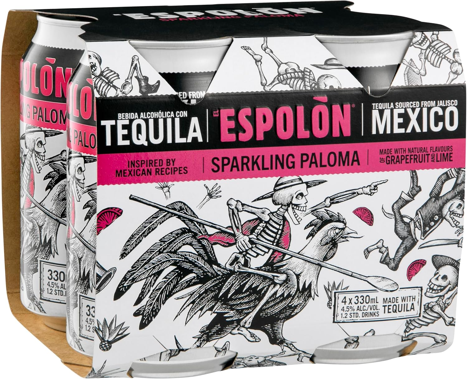 Espolon Sparkling Paloma Tequila Cocktail Can 330 Ml (Pack of 4) image number 2