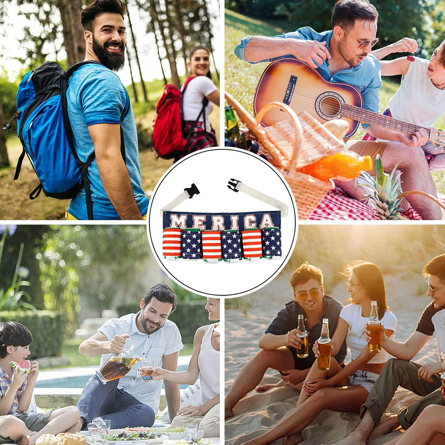 AGDGV Beer Belt,6-Can Hands-Free Beverage Holder, Adjustable Drink Belt, Ideal Father'S Day Gift for Aussie Dads, Bbqs, Festivals, Holidays, Parties & Sporting Events, Keeps Drinks Cold & Convenient - Multicolor-2 image number 5