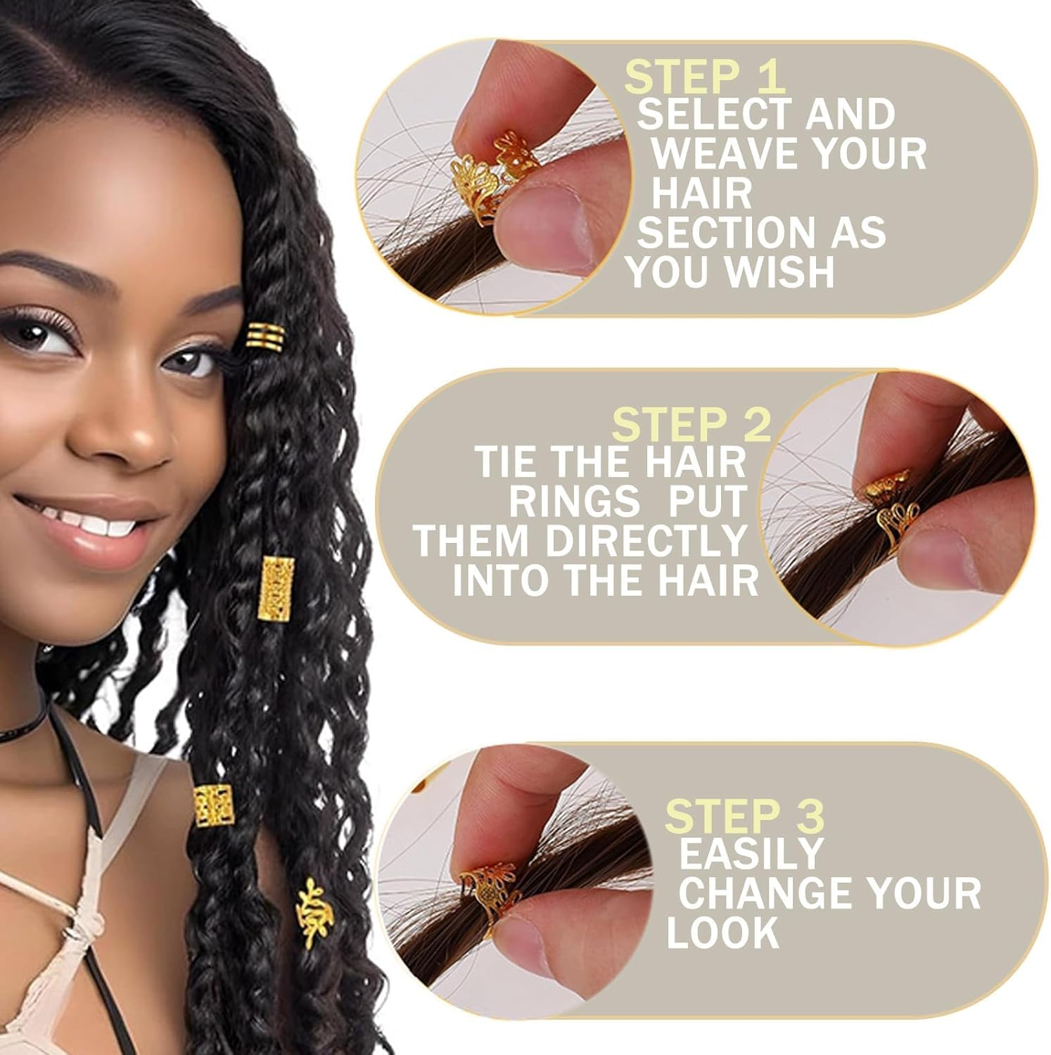 JOOTUEPO Pack of 80 Gold Hair Clips for Braids, Hair Accessories, Hair Accessories, Dreadlocks for Men, Women, Girls, Boys image number 3