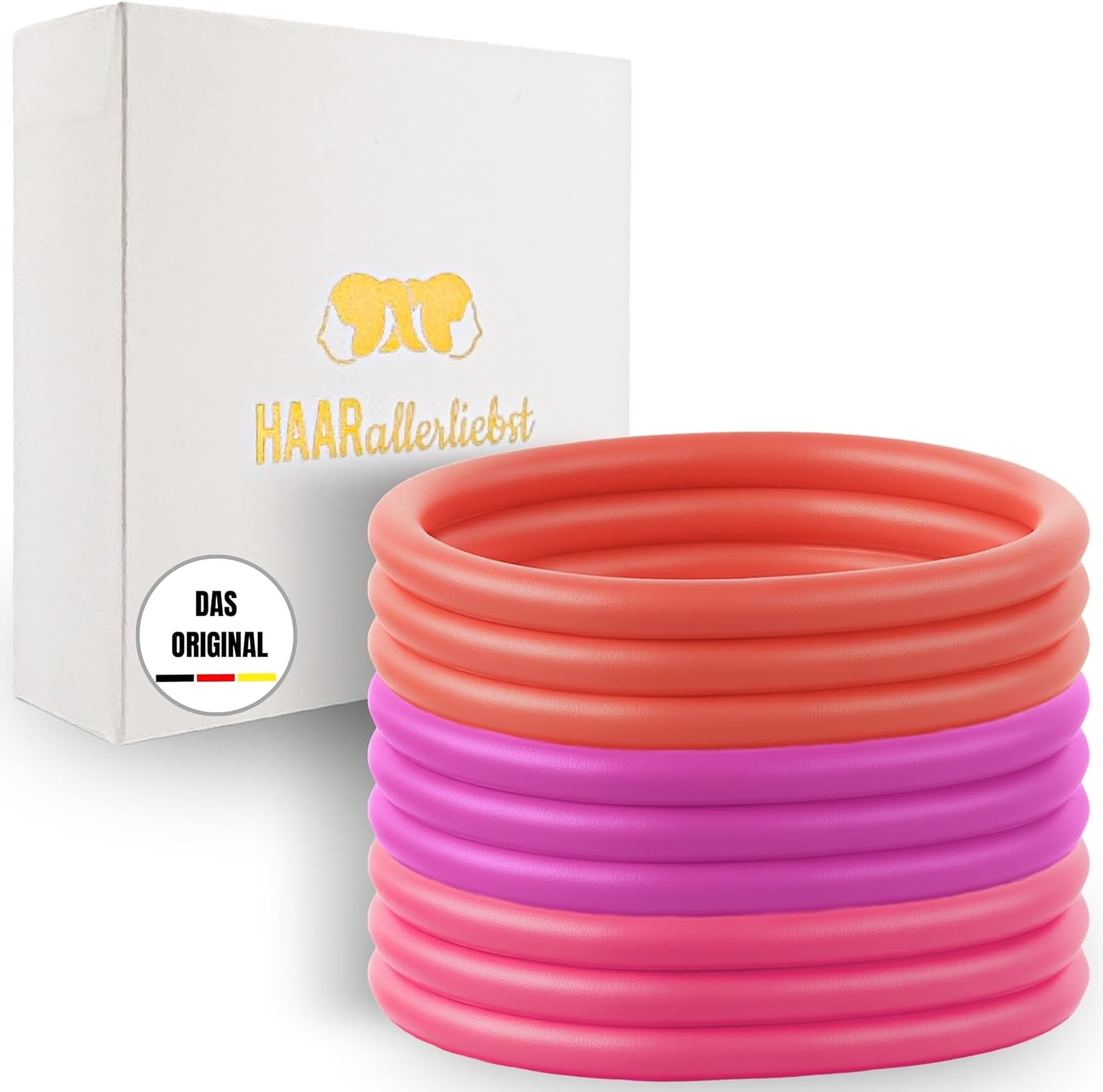 Haarallerliebst Silicone Hair Bobbles (Pack of 9, Salmon Colour, 5 Cm) with Storage Box