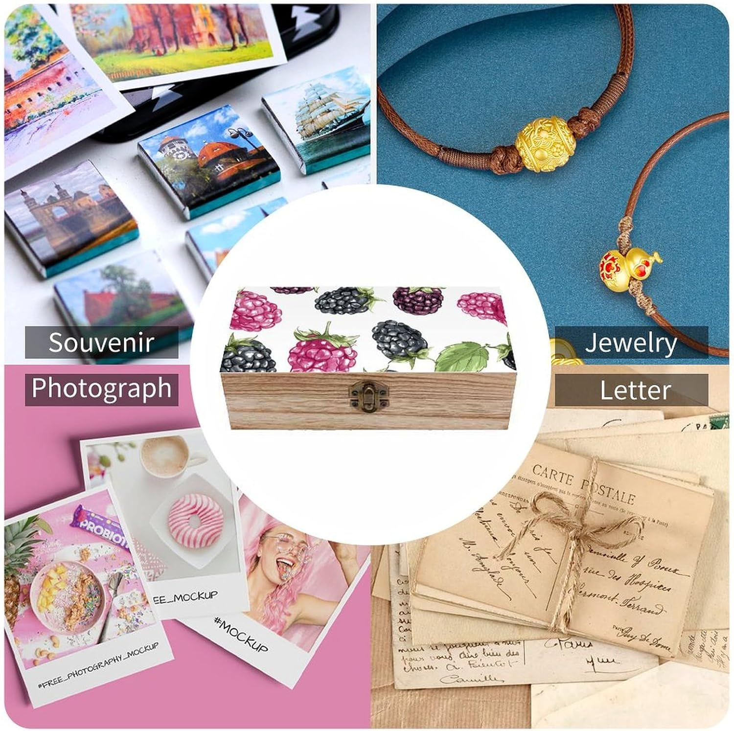 Blackberry Fruit Wooden Box Wood Wedding Keepsake Boxes with Lids Small Decorative Boxes Lightweight Wooden Memory Storage Box for Crafts Keepsakes Jewelry Photo Letter Storage