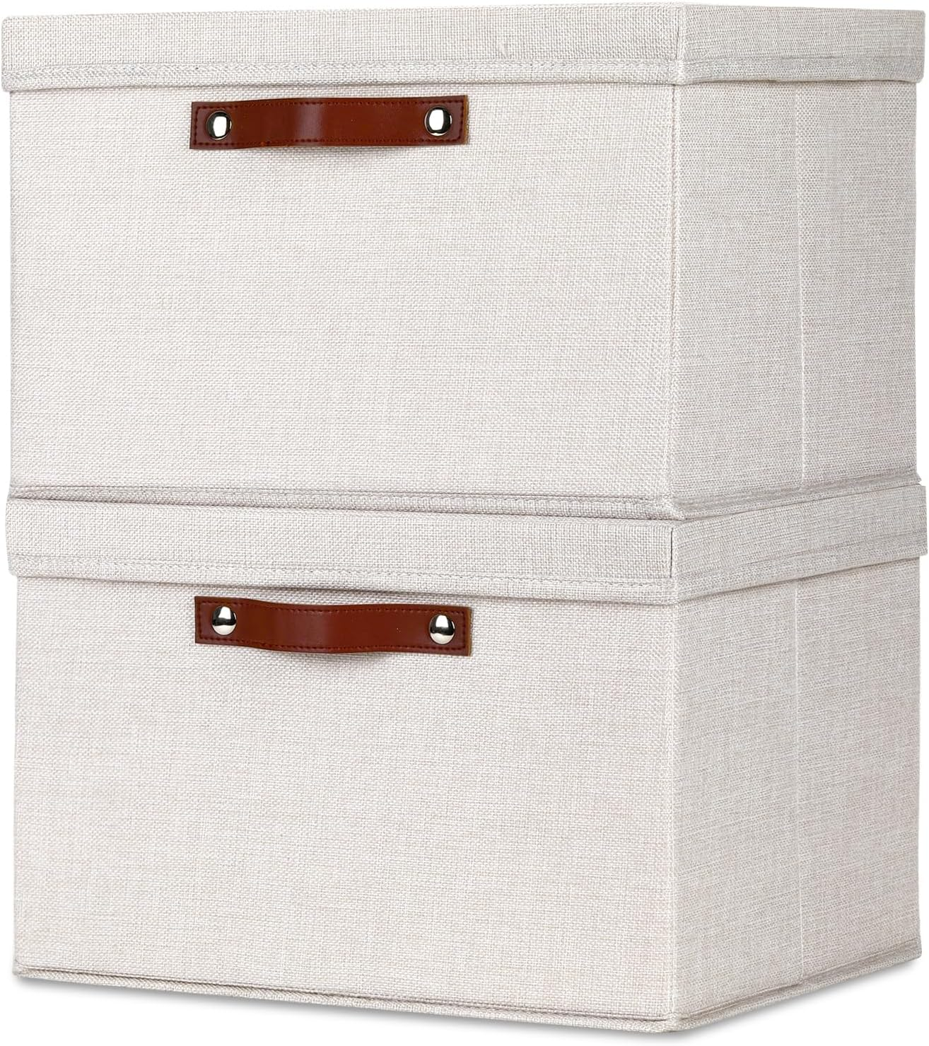 Temary Collapsible Storage Bins Storage Boxes with Lid, 2 Pack Storage Baskets with Lid Decorative Storage Clothes, Toys, Organizer Bins with Handles (White&Gray, 15X11X9.5Inch)