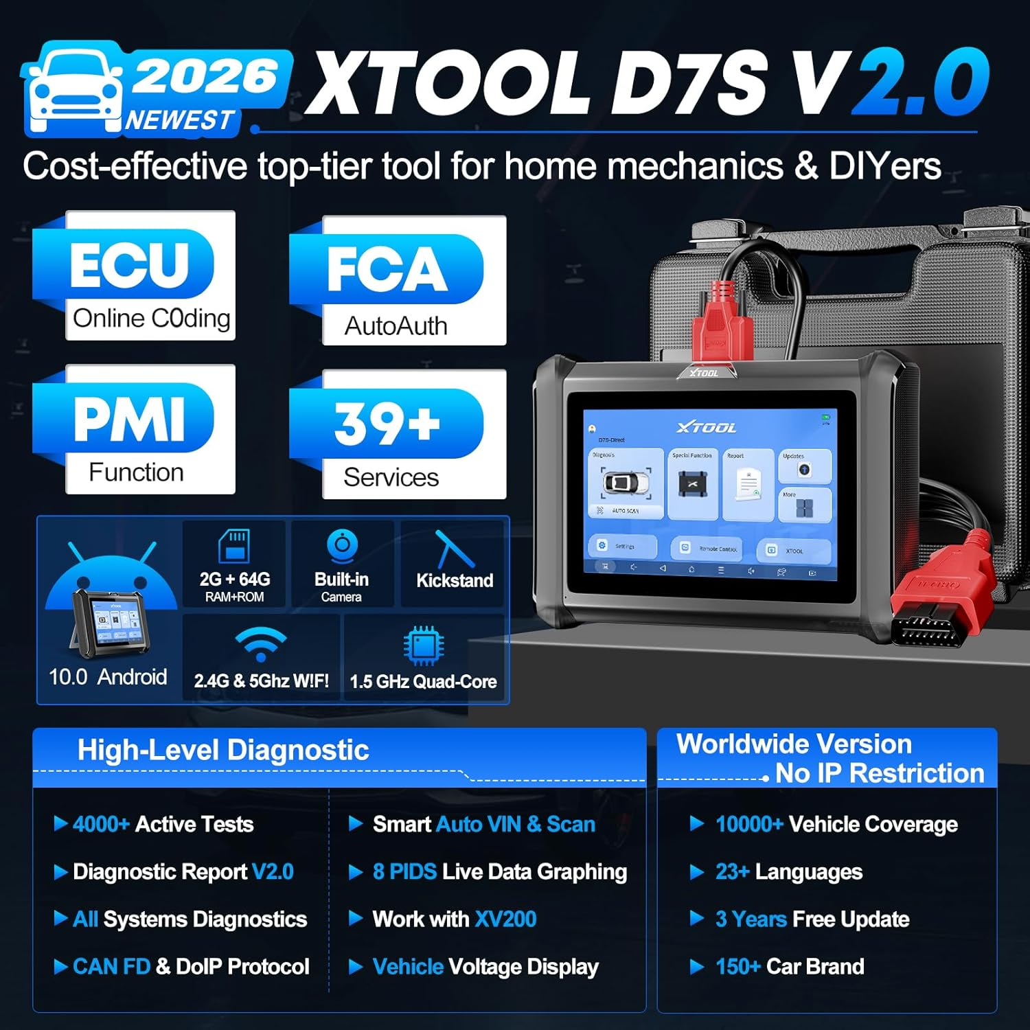 XTOOL D7S Bidirectional Scan Tool, 2025 OBD2 Scanner Diagnostic Tool with FCA Autoauth, All System Car Scanner, 39+ Resets, ECU Coding, PMI, Upgrade of D7, Crankshaft Relearn, CAN Fd/Doip, 3-Yr Update image number 4
