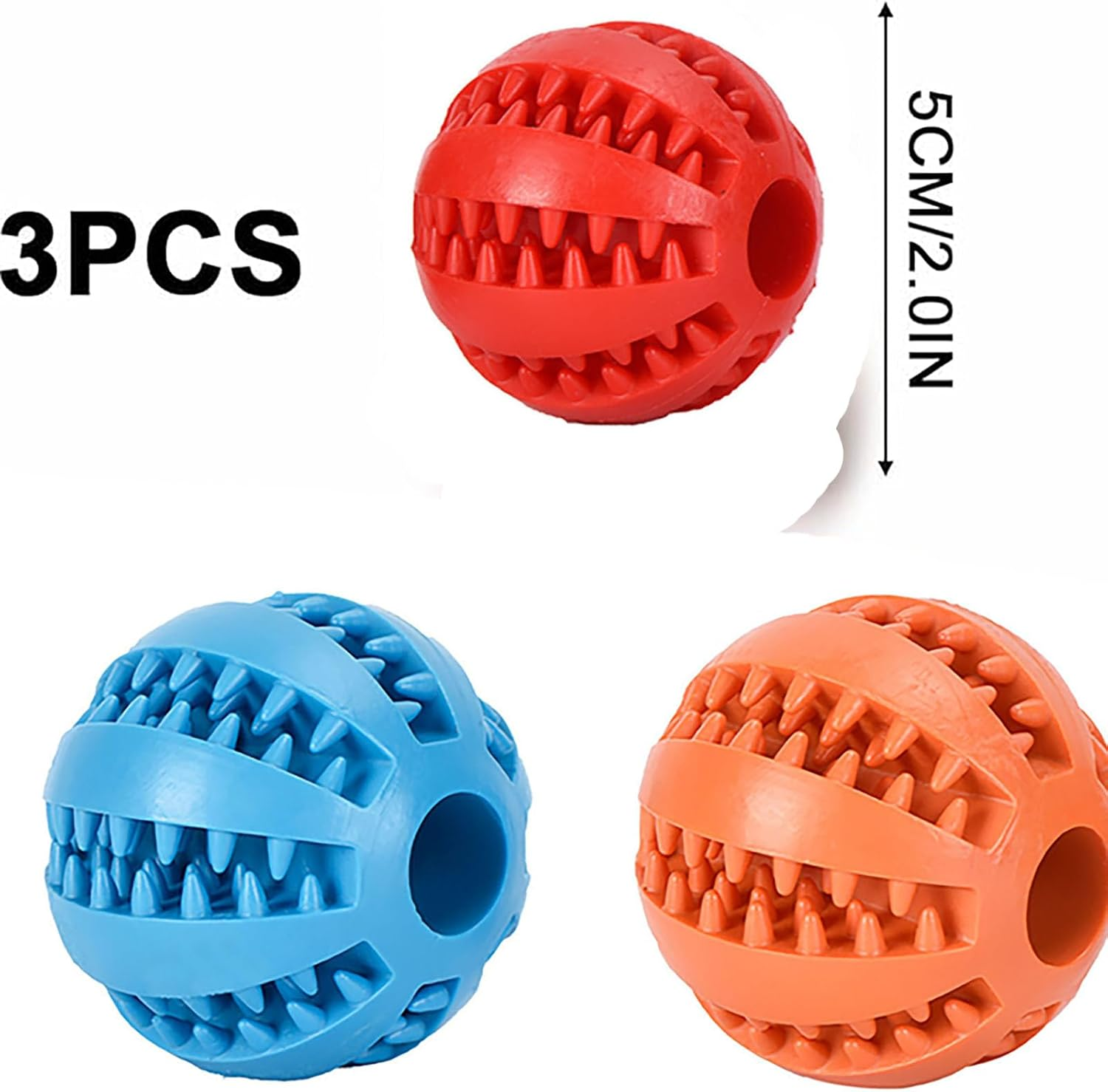 YAKESD Dog Toy Ball Set, 3 Pack 5Cm Treat Dispenser Balls for Teeth Cleaning, IQ Training & Exercise, Nontoxic Interactive Pet Ball Toy for Puppies & Dogs - Red, Blue,Orange image number 1