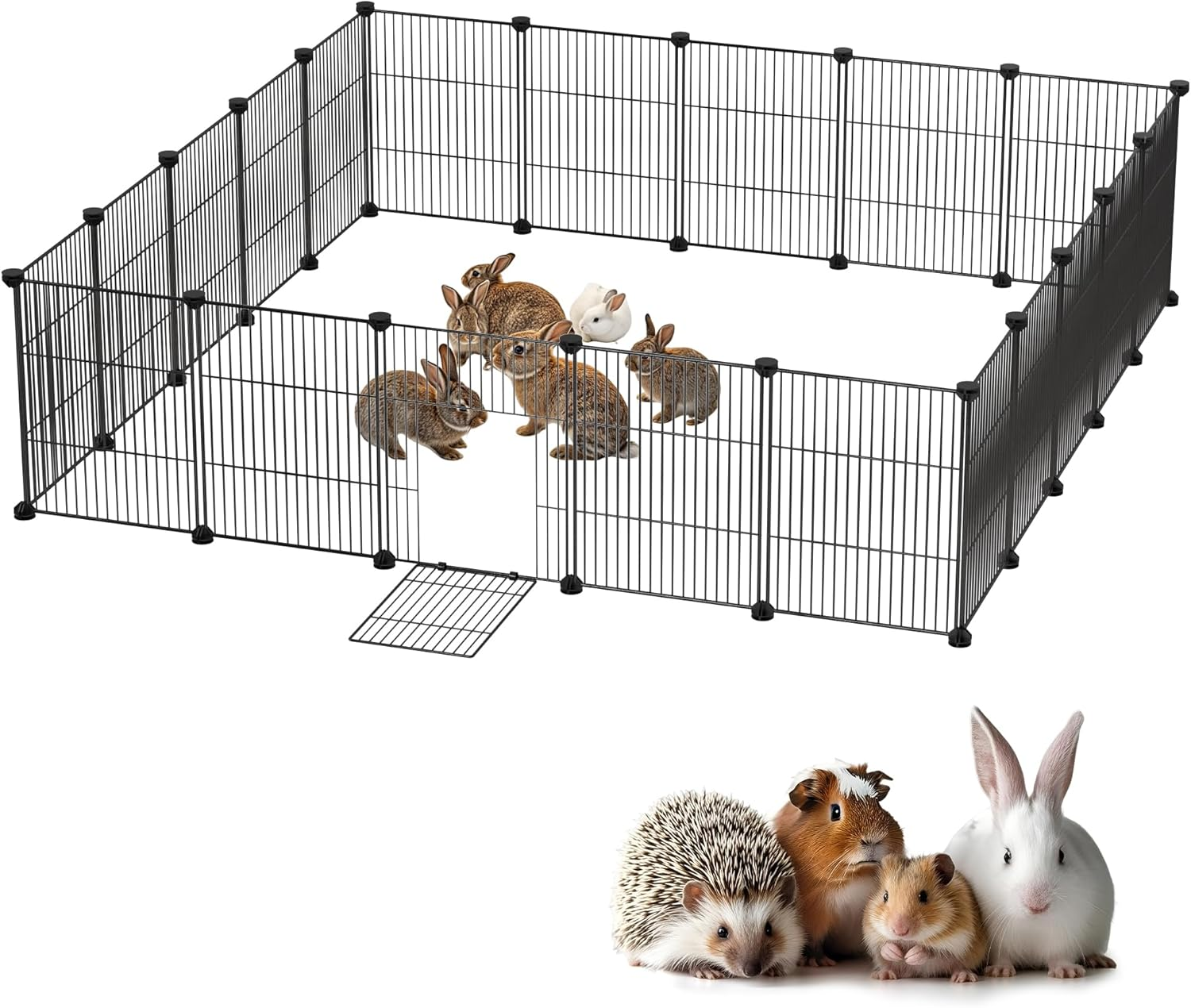 Pet Playpen, 20 Panels Small Animals Cage DIY Metal Wire Portable Yard Fence with Door for Indoor/Outdoor Use, Ideal for Guinea Pigs, Puppy Pet image number 2