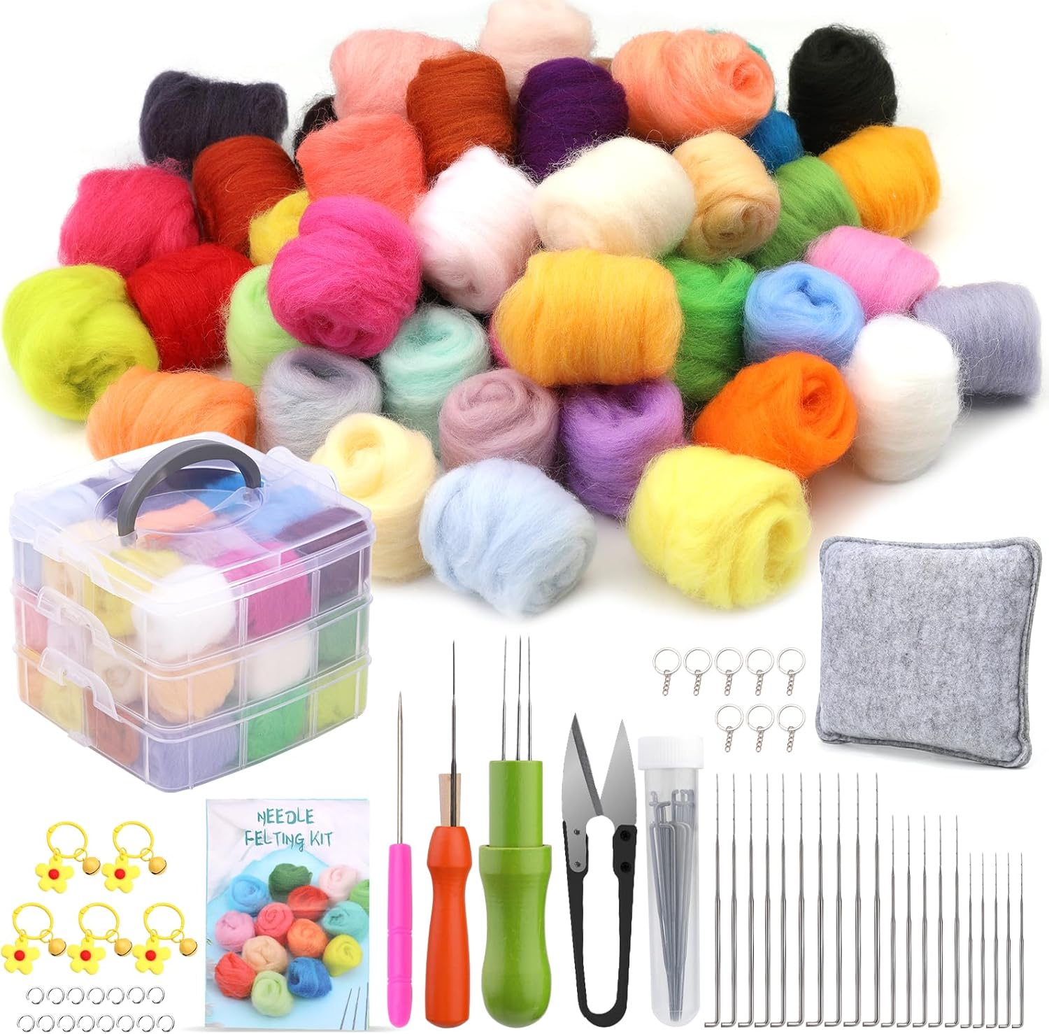 Wamkon Needle Felting Set Felting Needles for Dry Felting Consisting of 48 Colours, Felting Set for Beginners with Tools as Well as a Storage Box and Instructions for Beginners in Crafts image number 3