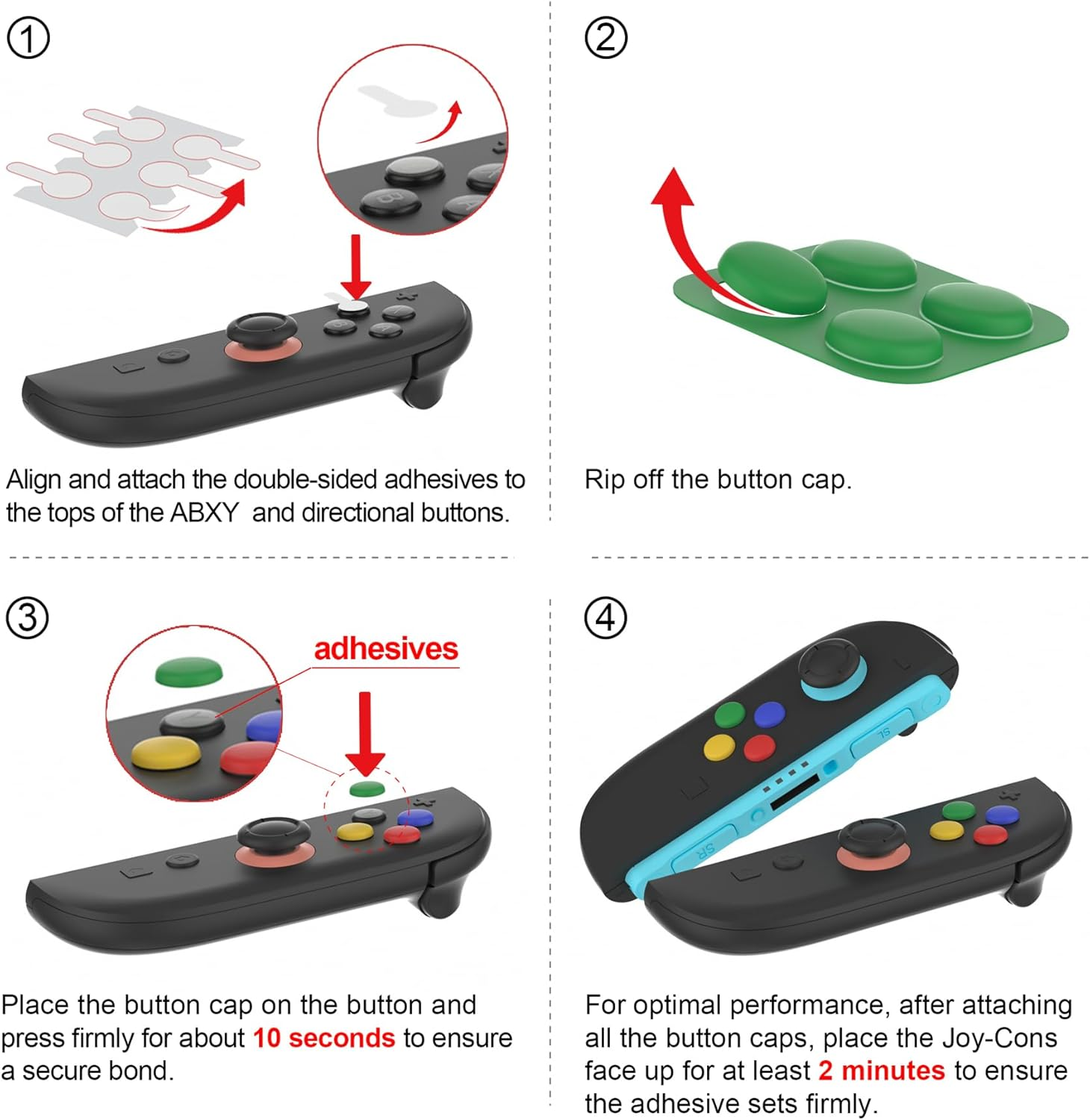 Playvital Silicone Button Covers and Thumb Grip Set for Nintendo Switch 2, 4 Pcs Colorful ABXY Directional Button Caps & 2 Joystick Caps for Joycon 2 - Black