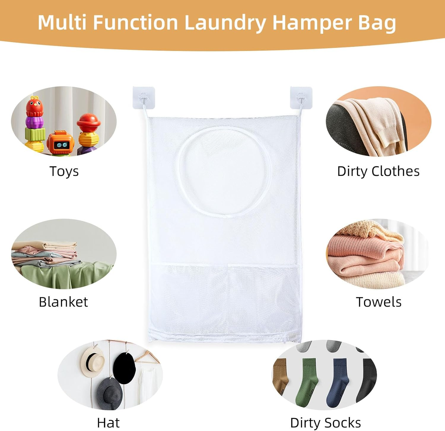 2 Pack Hanging Laundry Hamper Bag, 30 X 20 Inch Hanging Hampers for Laundry, Wall Mounted Laundry Basket for Dirty Clothes Organization and Storage (2) image number 4