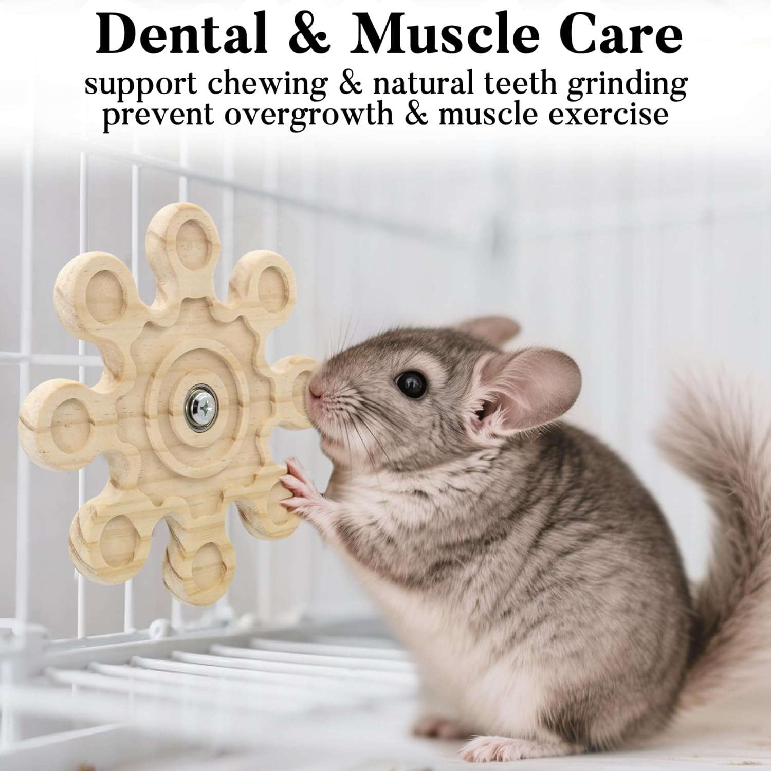 Jevnd Rotating Natural Wood Chinchilla Chew Toys for Teeth, Interactive Enrichment Toys, Hanging Exercise Chinchilla Toys for Cage for Playtime, Spinner Cage Accessories Wheel (1Pc Snow) image number 2